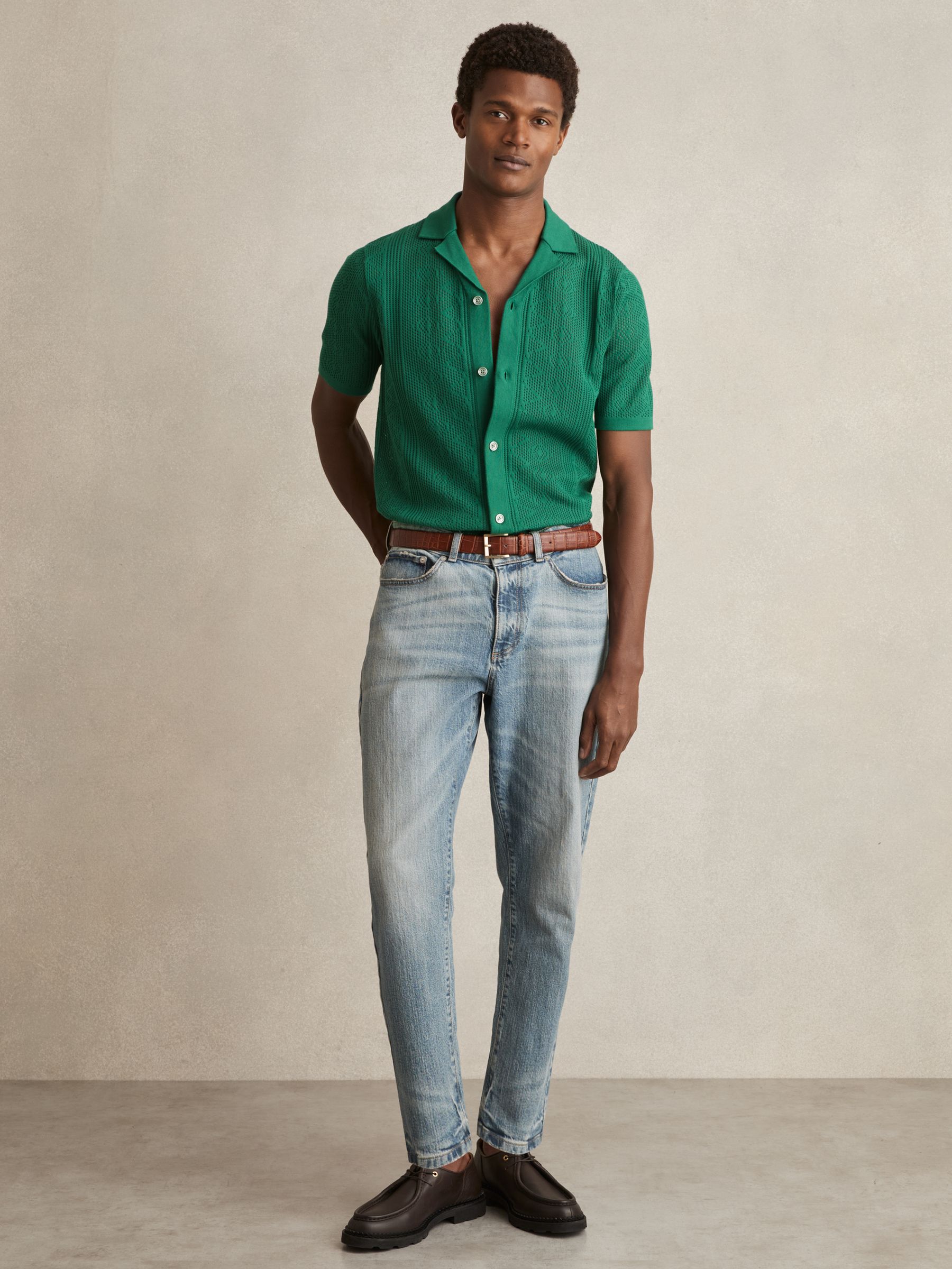 Textured Knit Short Sleeve Shirt in Bright Green - Image 3 of 6