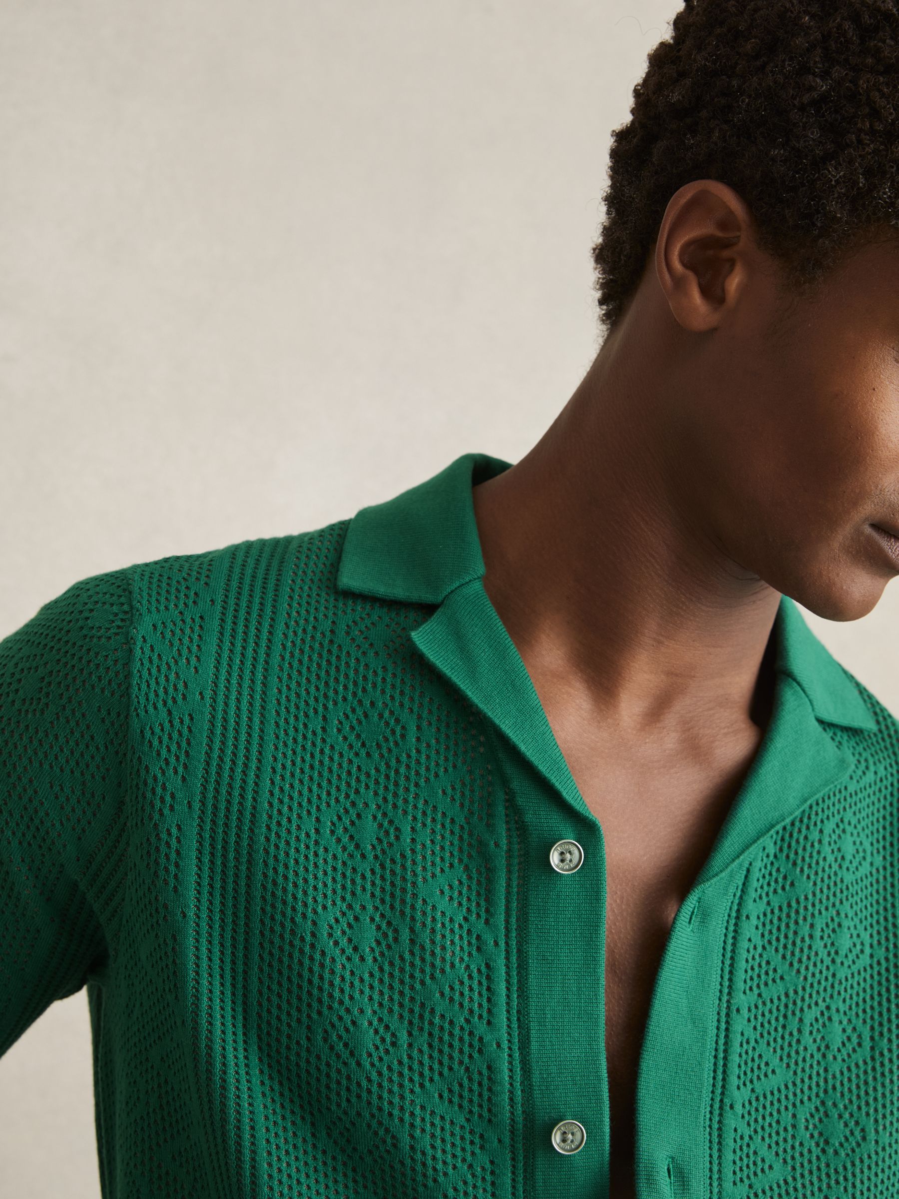 Textured Knit Short Sleeve Shirt in Bright Green - Image 4 of 6