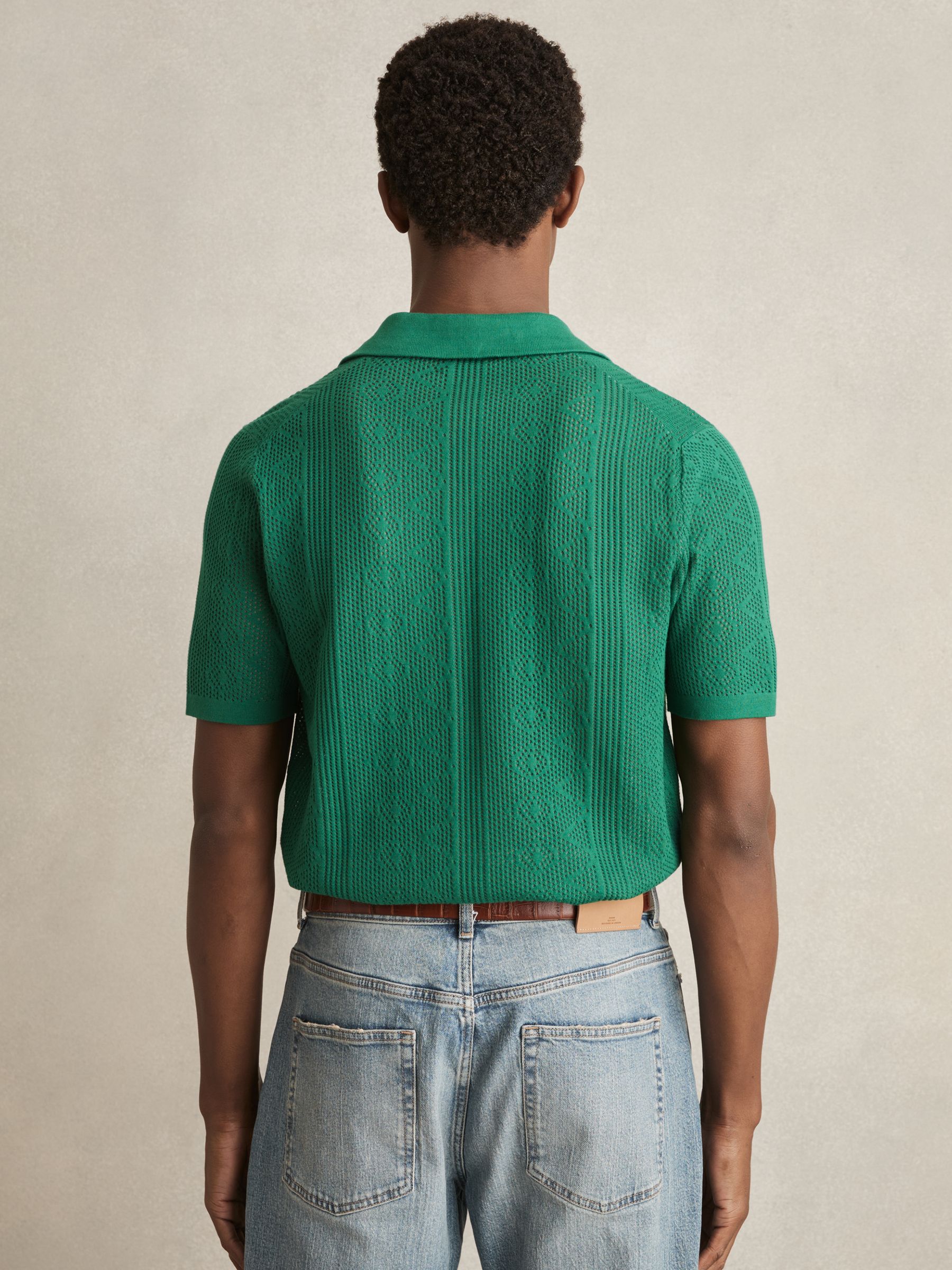 Textured Knit Short Sleeve Shirt in Bright Green - Image 5 of 6