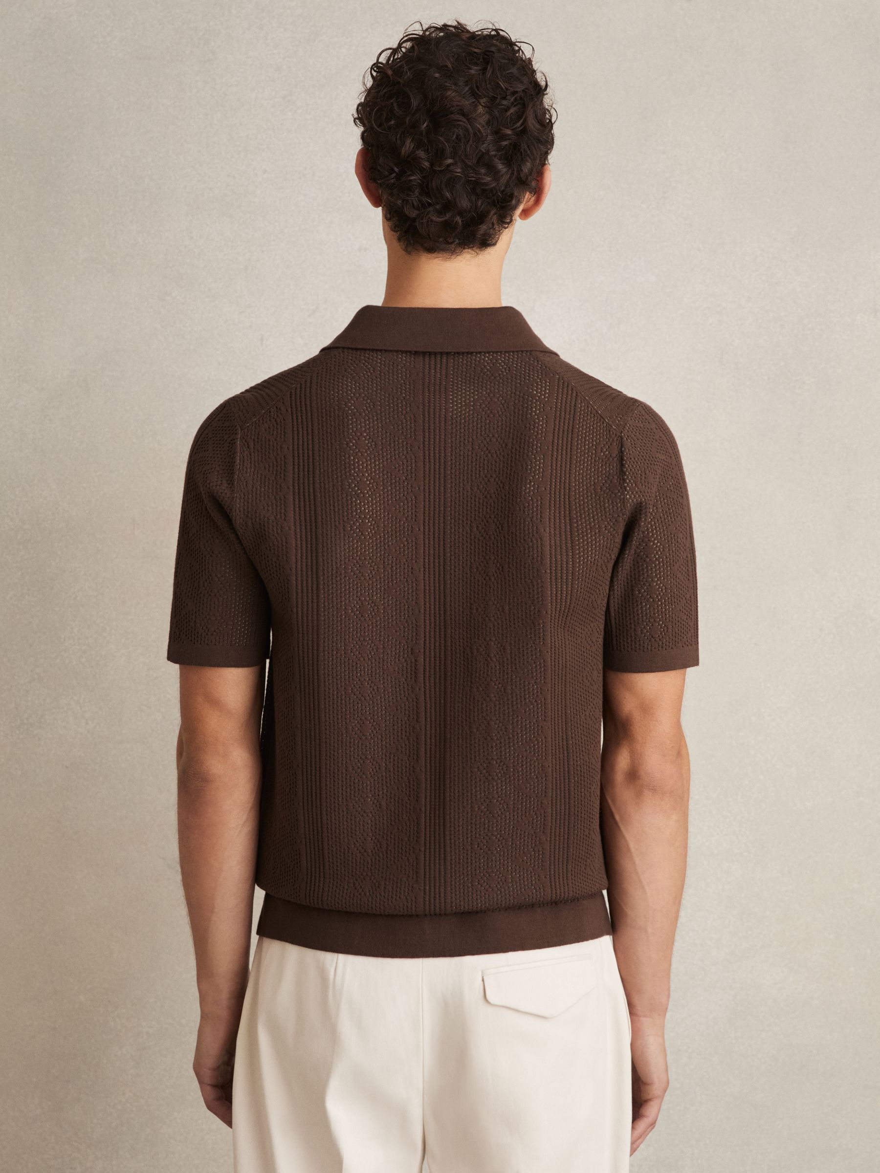 Textured-Knit Short-Sleeve Shirt in Chocolate Brown - Image 5 of 6