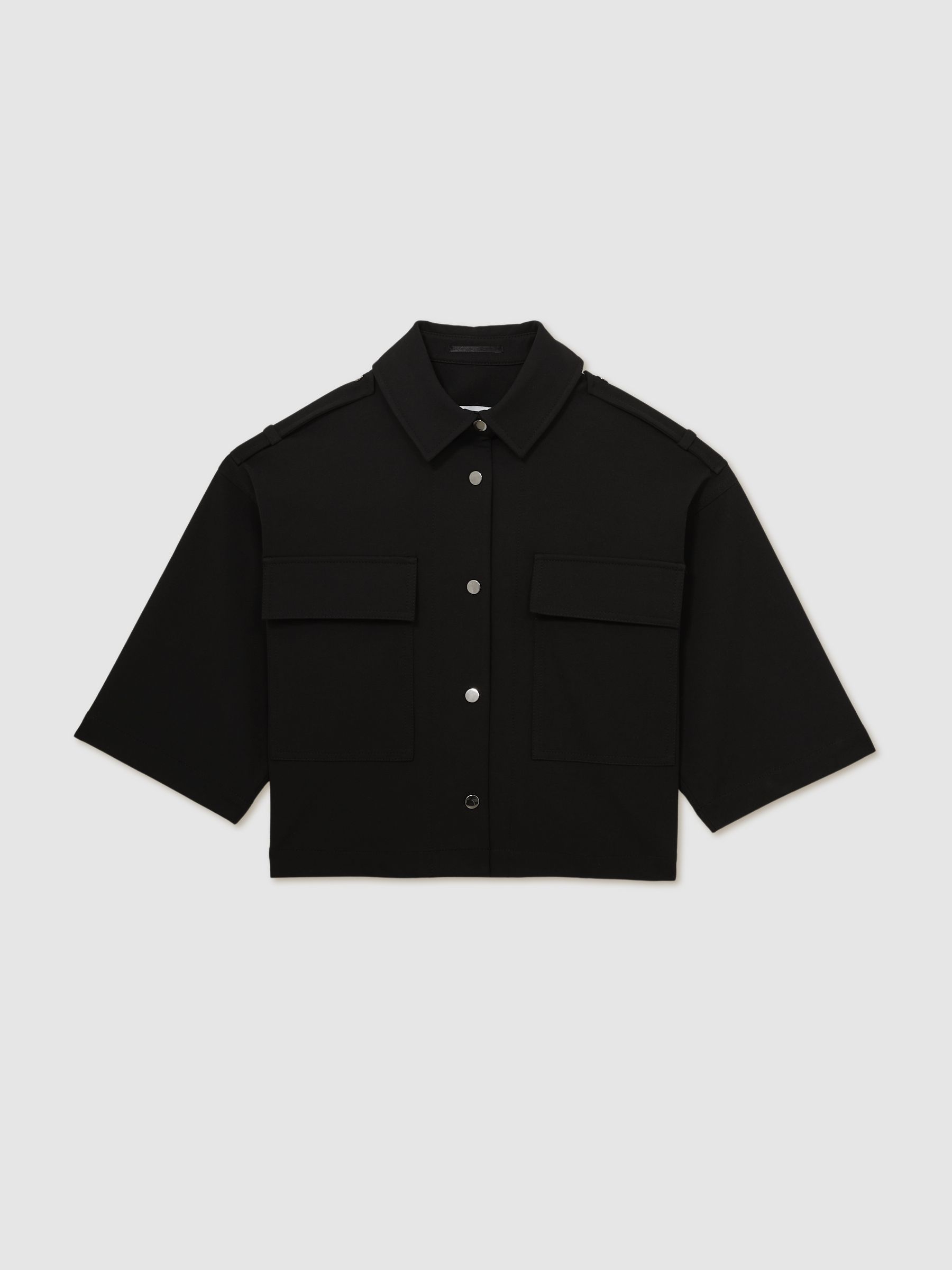 Cropped Twill Shirt Jacket in Black - Image 2 of 7