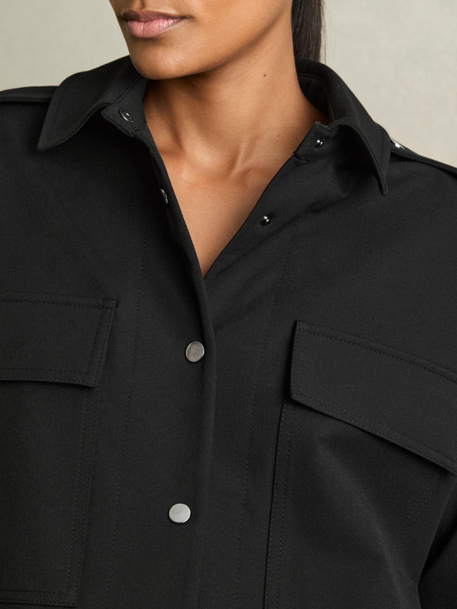 Cropped Twill Shirt Jacket in Black - Image 4 of 7