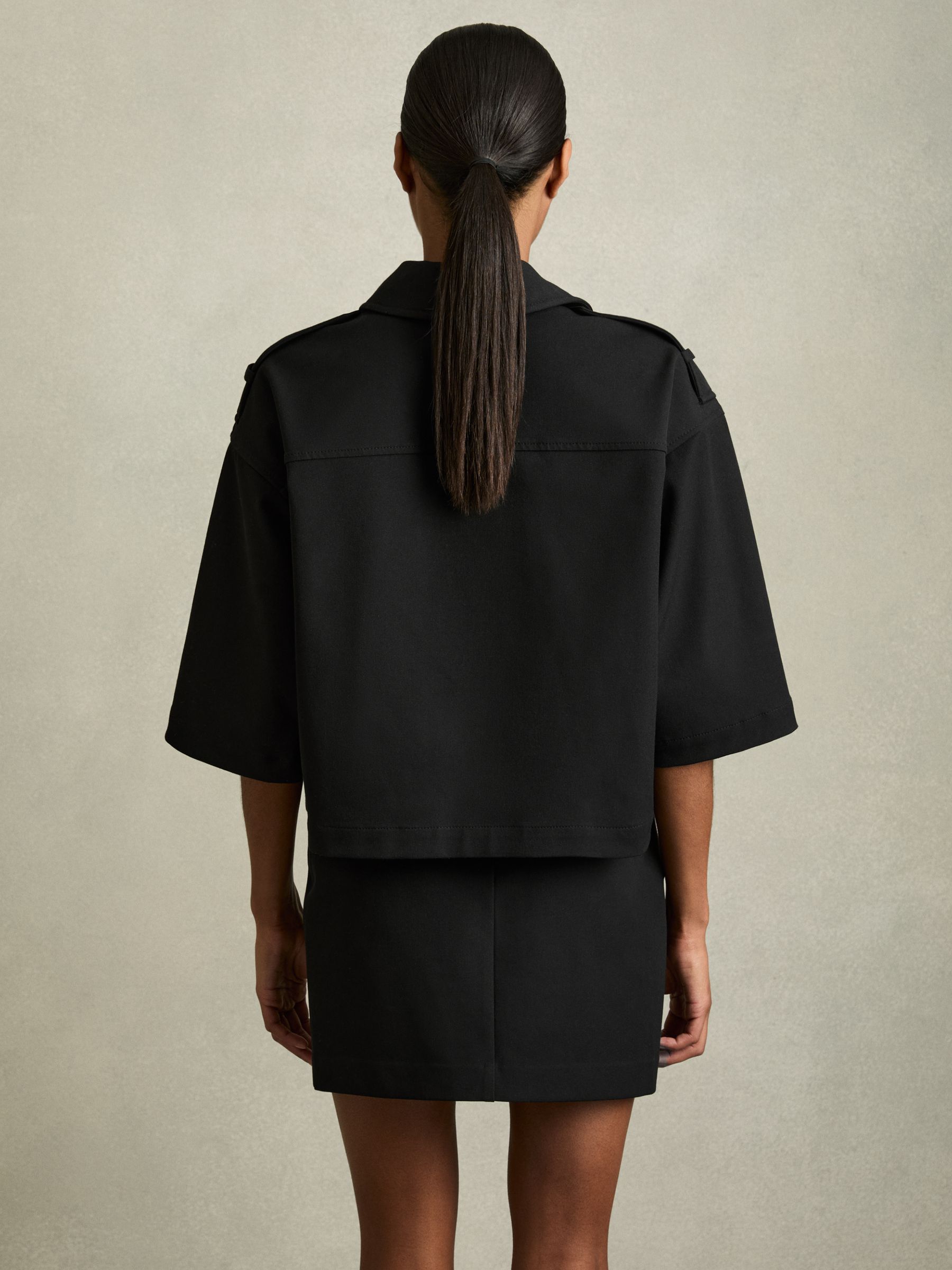 Cropped Twill Shirt Jacket in Black - Image 5 of 7