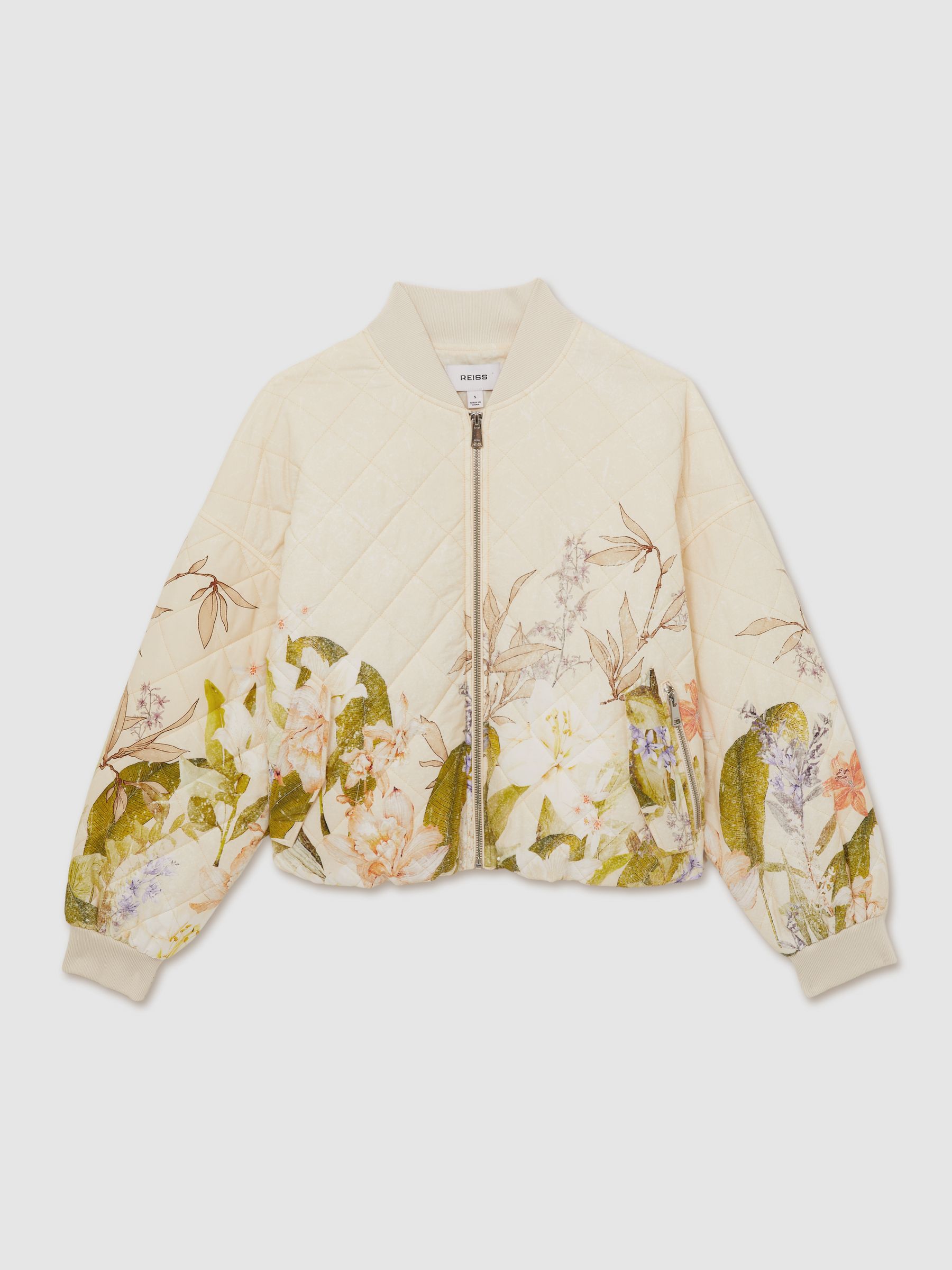 Quilted Printed Bomber Jacket in Pink Print - Image 2 of 6