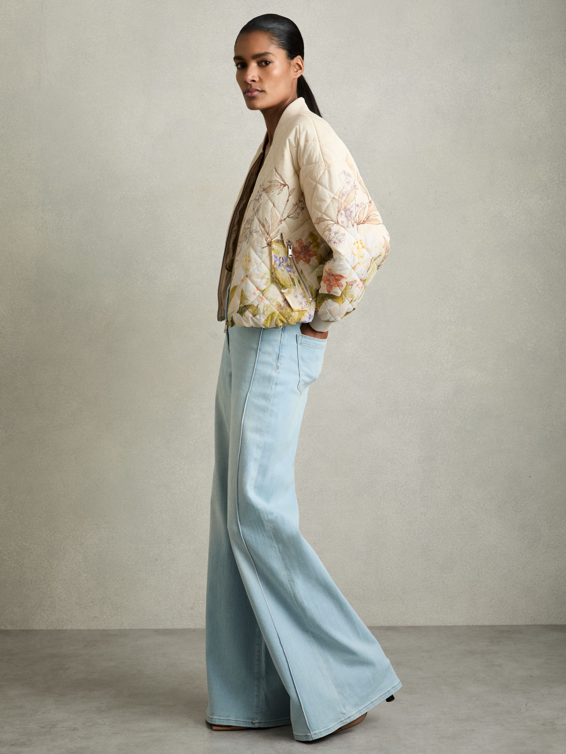 Quilted Printed Bomber Jacket in Pink Print - Image 3 of 6
