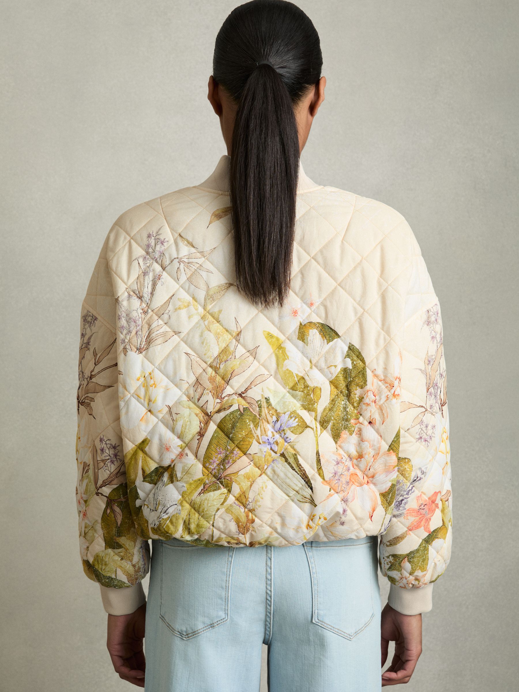 Quilted Printed Bomber Jacket in Pink Print - Image 5 of 6