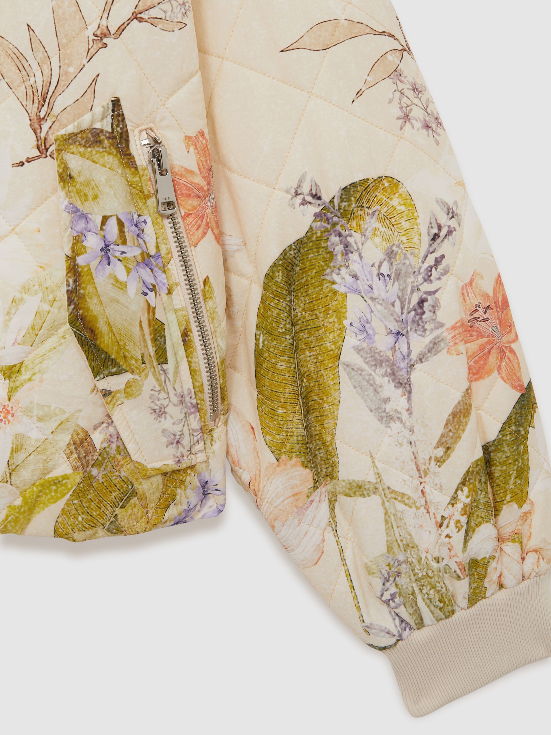 Quilted Printed Bomber Jacket in Pink Print - Image 6 of 6
