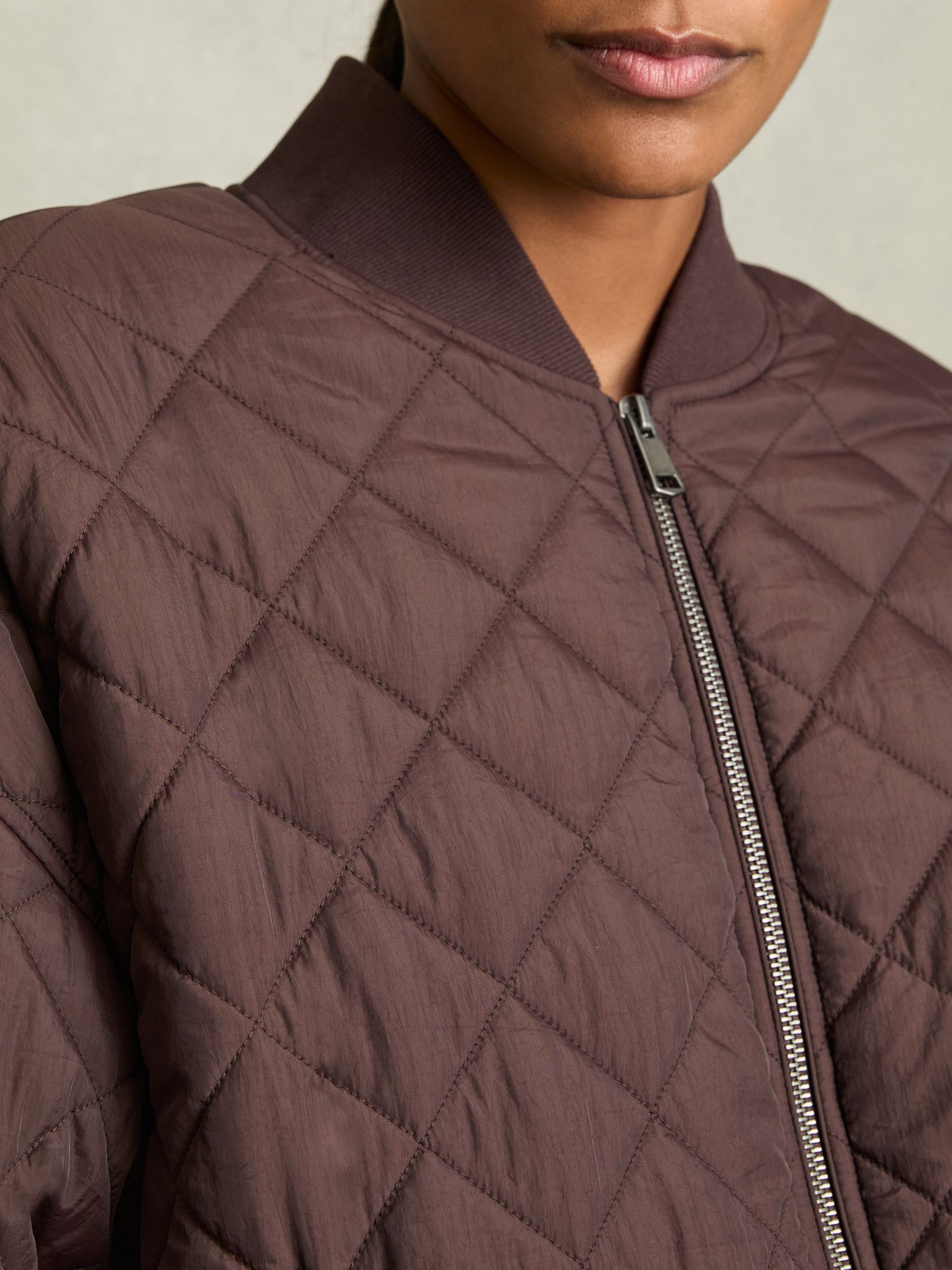 Quilted Printed Bomber Jacket in Burgundy - Image 4 of 6