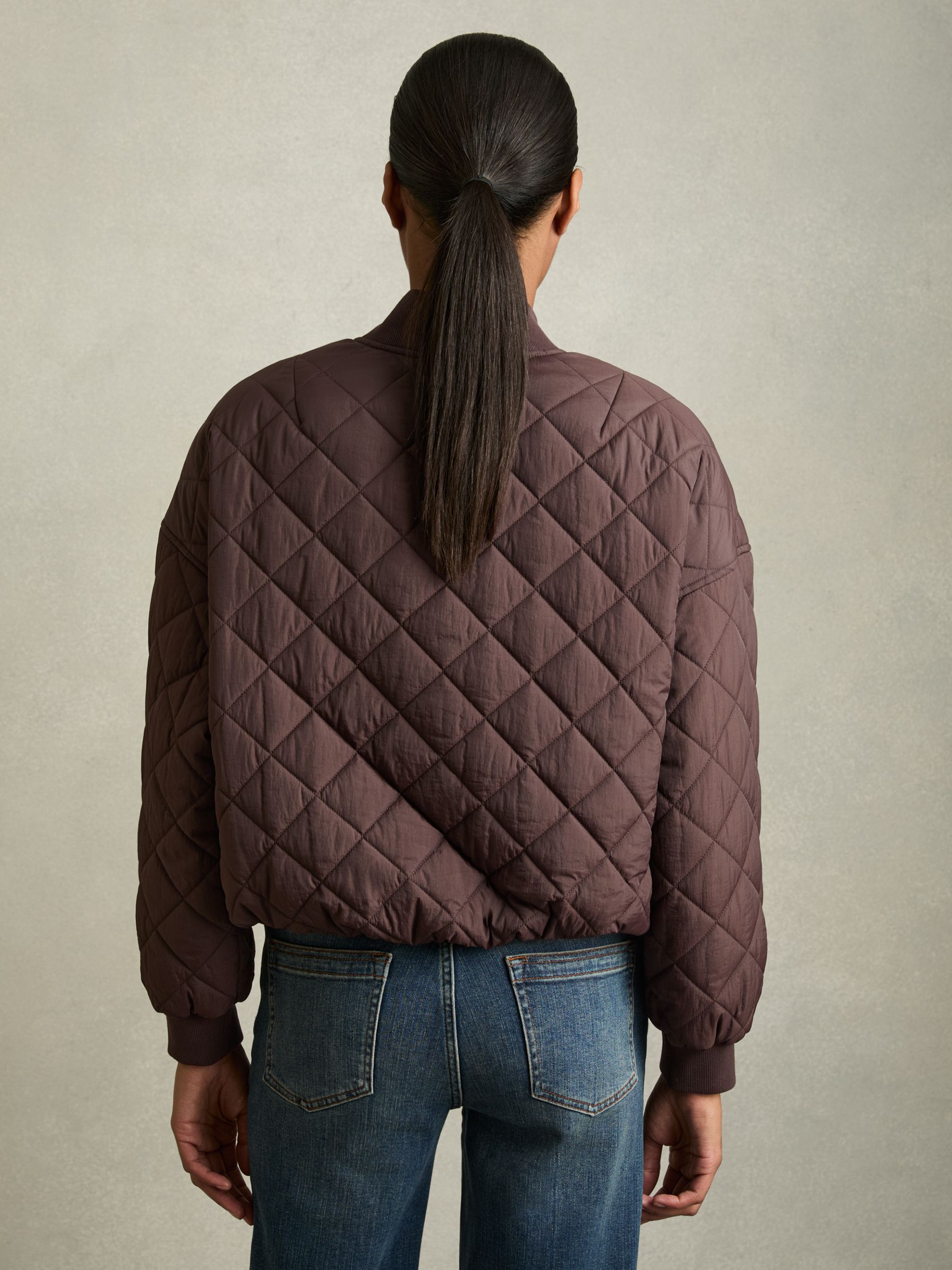 Quilted Printed Bomber Jacket in Burgundy - Image 5 of 6