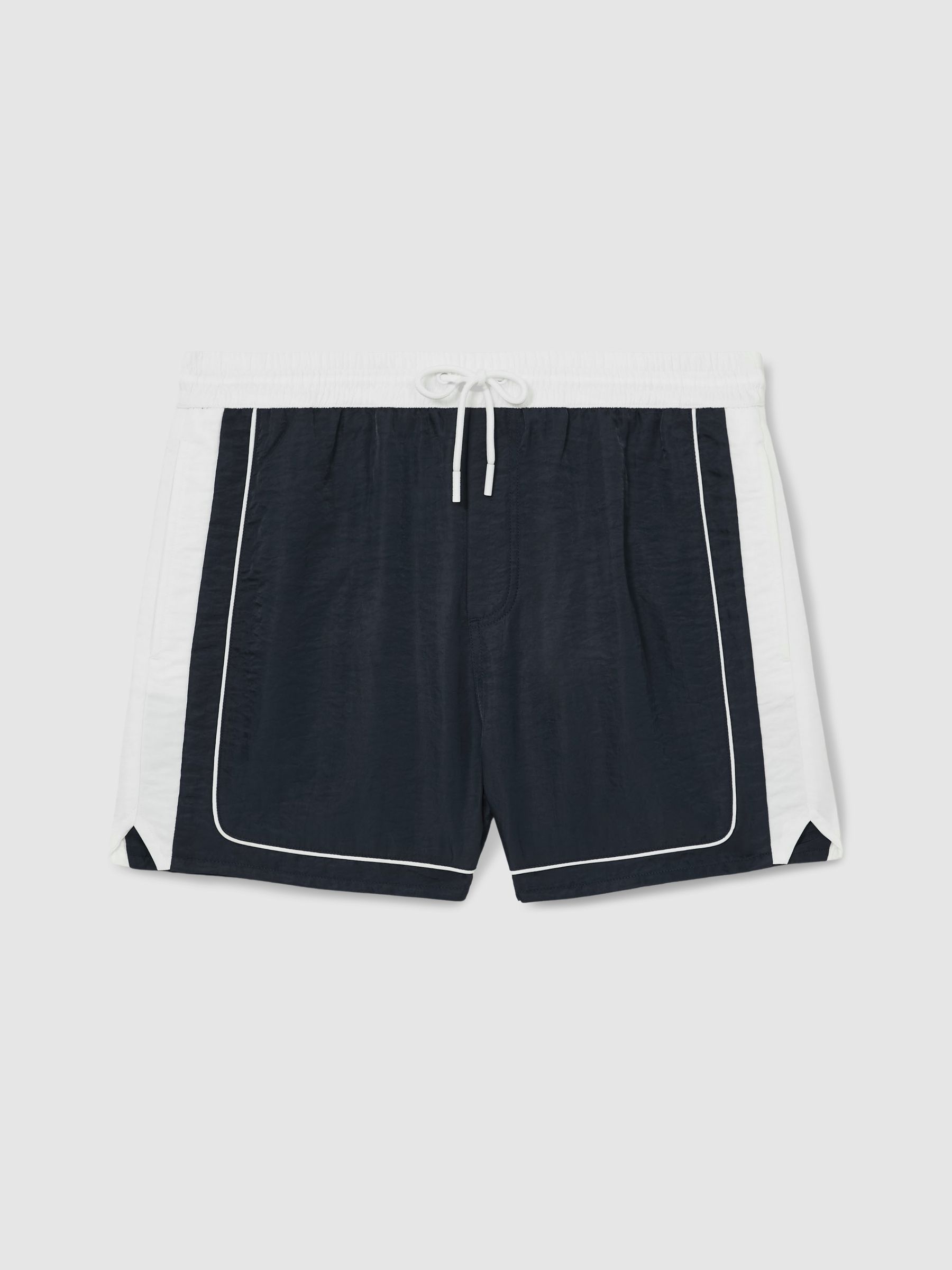 Colour-Block Piped-Trim Swim Shorts in Navy/White - Image 2 of 6