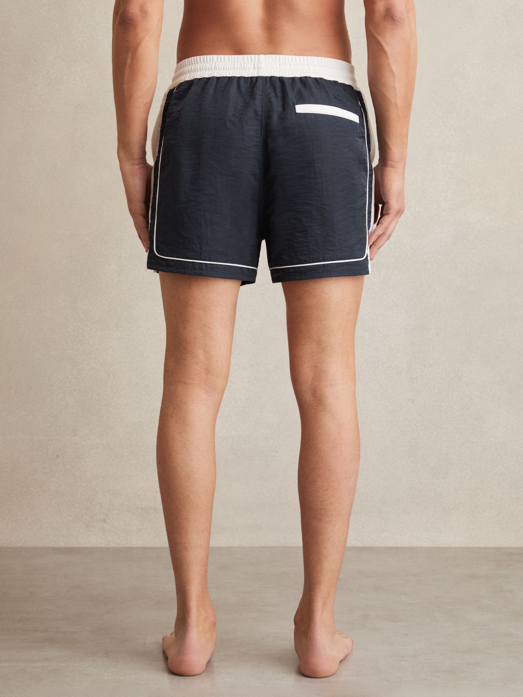 Colour-Block Piped-Trim Swim Shorts in Navy/White - Image 5 of 6