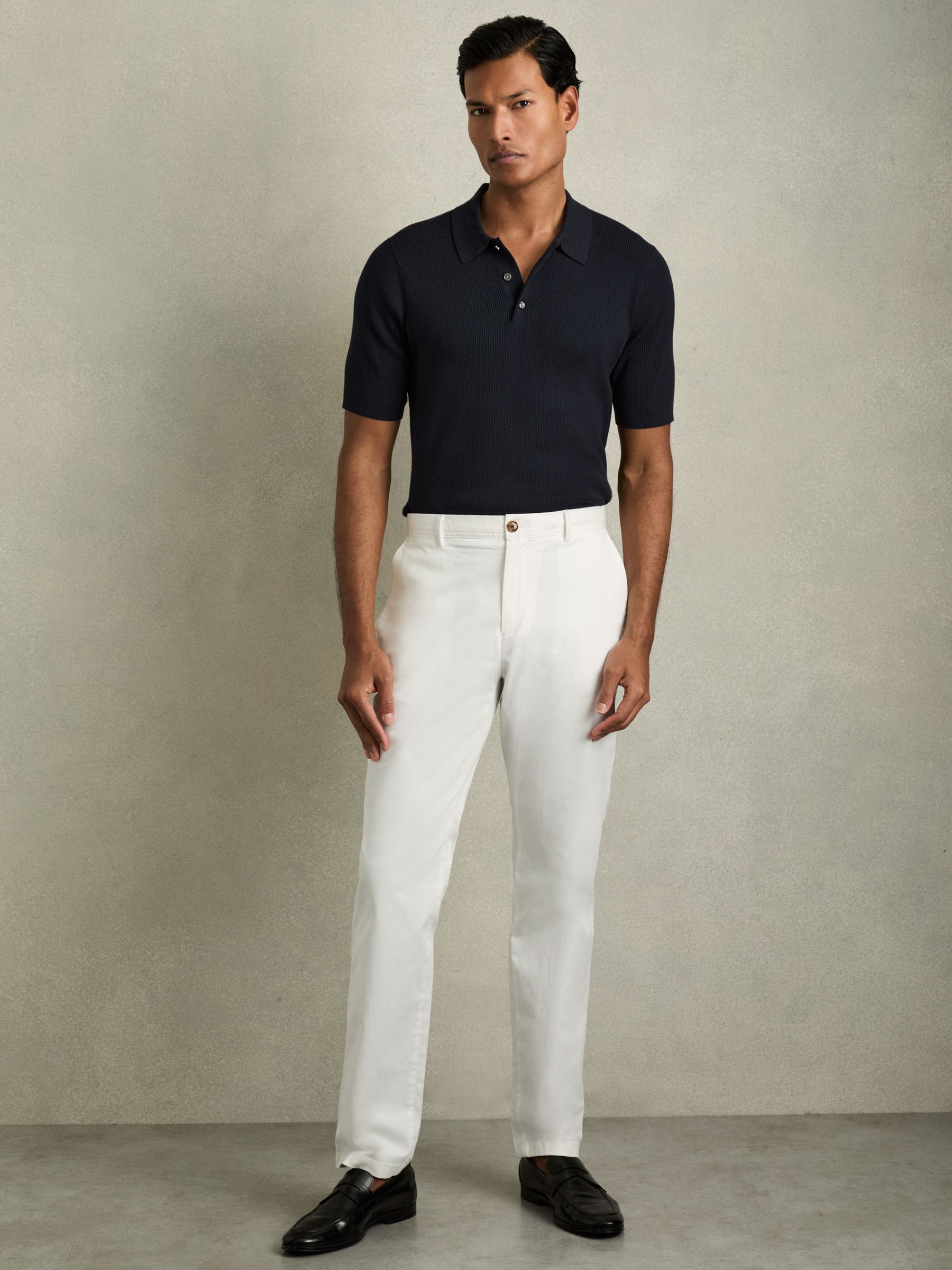Fine-Rib Short-Sleeve Polo Shirt in Navy - Image 1 of 6