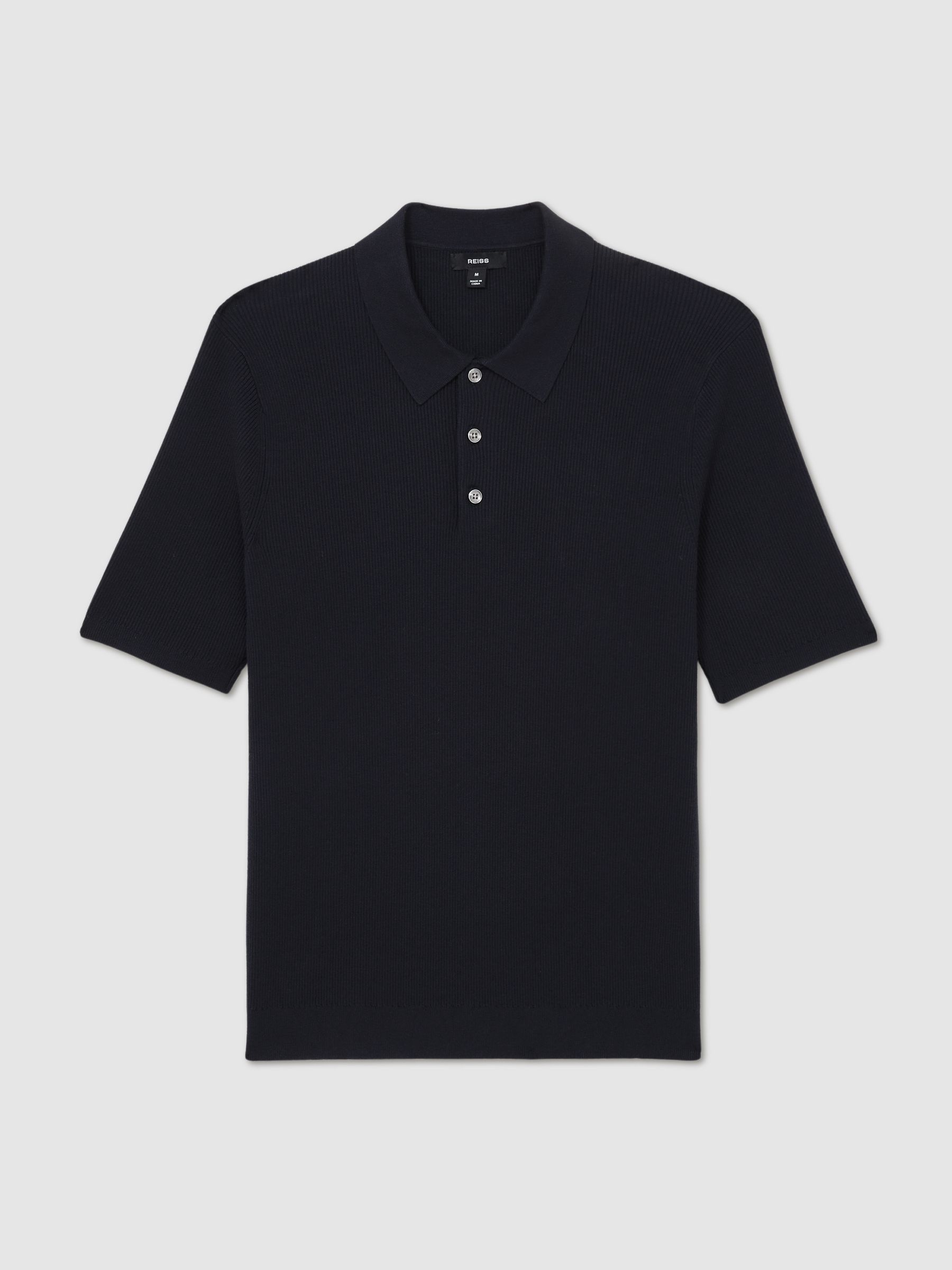 Fine-Rib Short-Sleeve Polo Shirt in Navy - Image 2 of 6