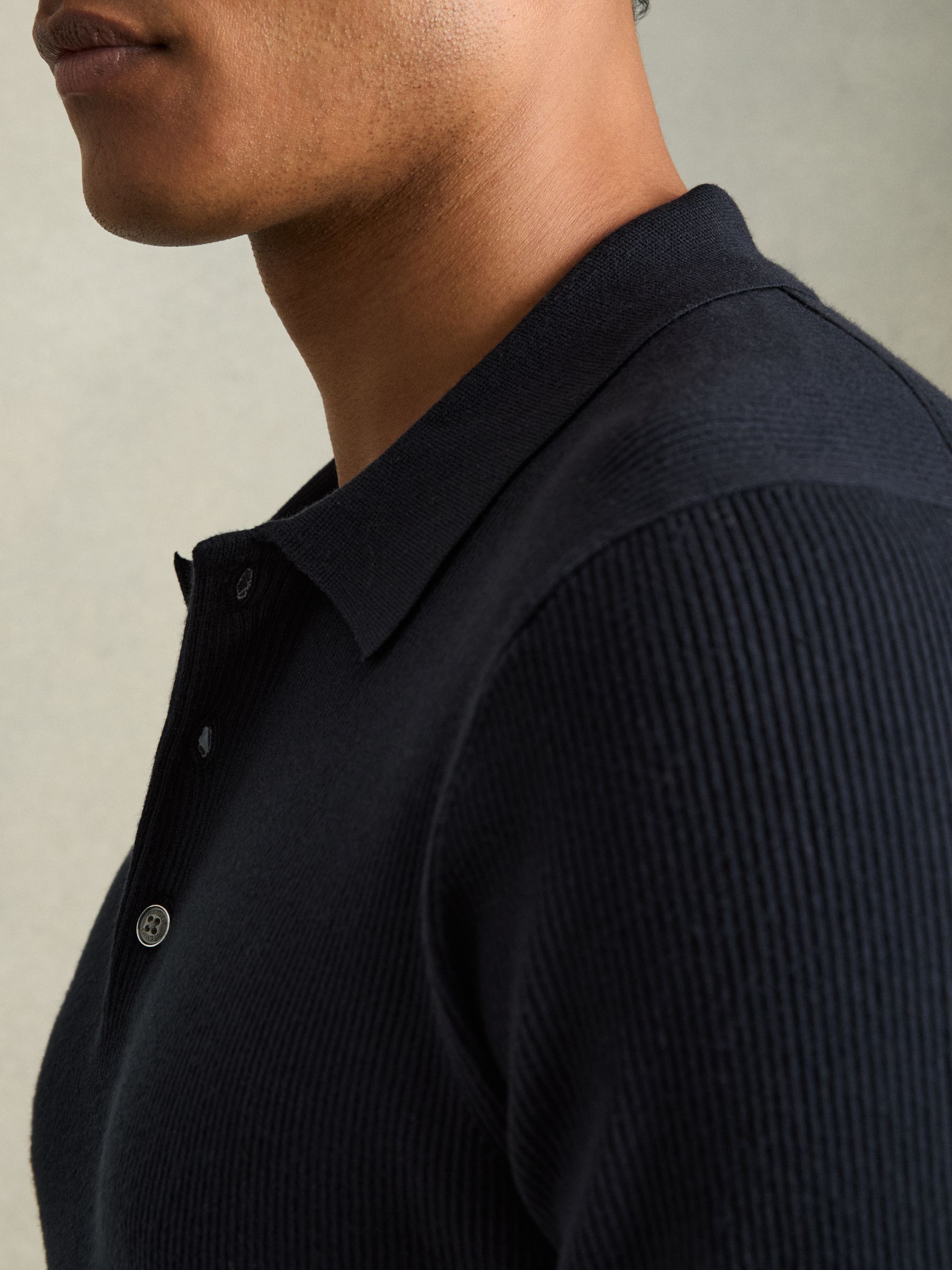 Fine-Rib Short-Sleeve Polo Shirt in Navy - Image 4 of 6