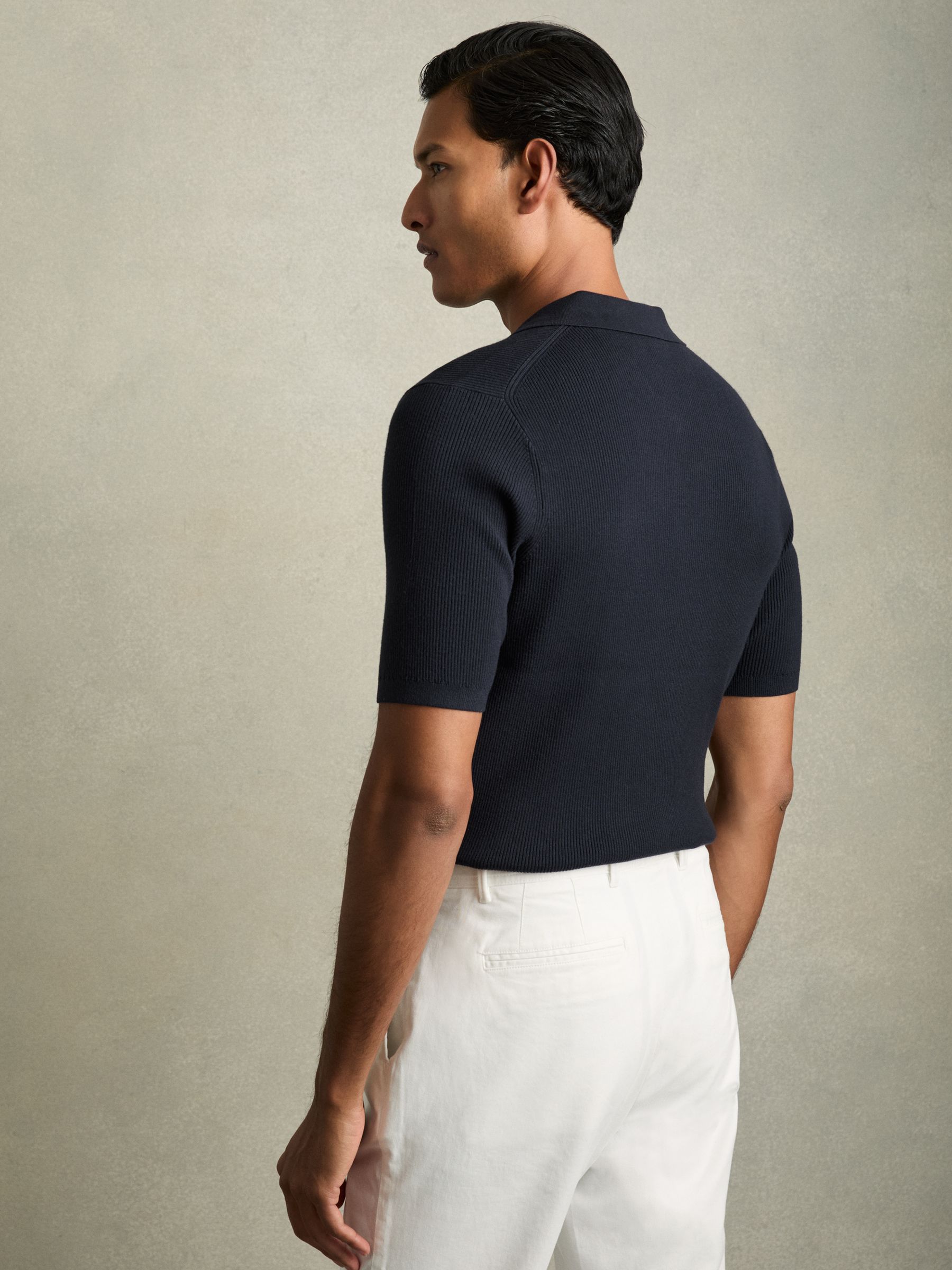Fine-Rib Short-Sleeve Polo Shirt in Navy - Image 5 of 6