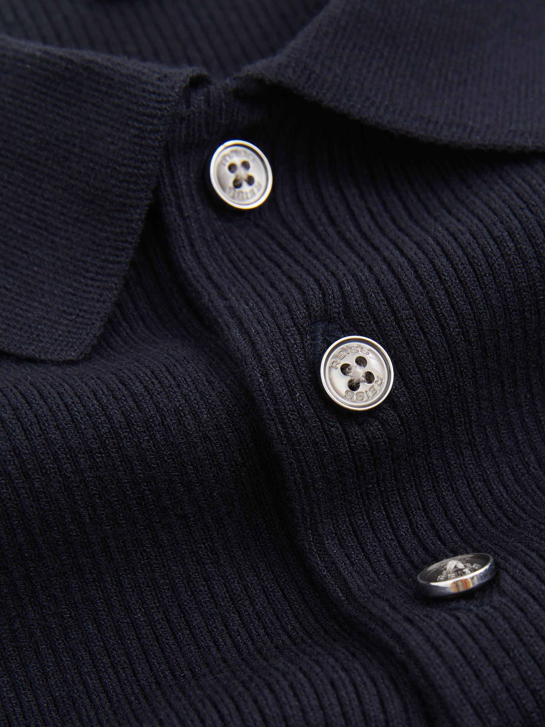 Fine-Rib Short-Sleeve Polo Shirt in Navy - Image 6 of 6