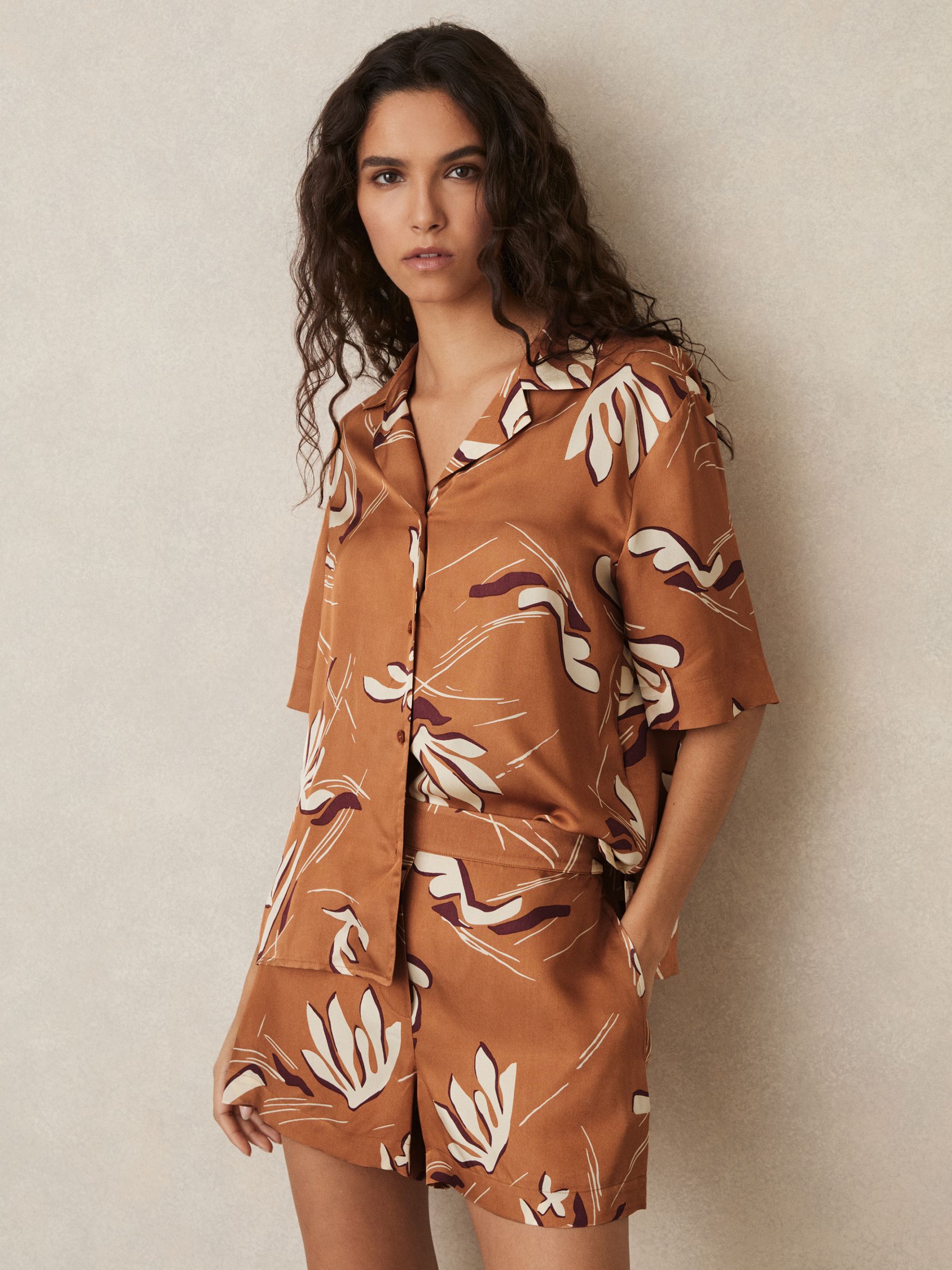 Printed Twill Shorts in Orange - Image 3 of 6