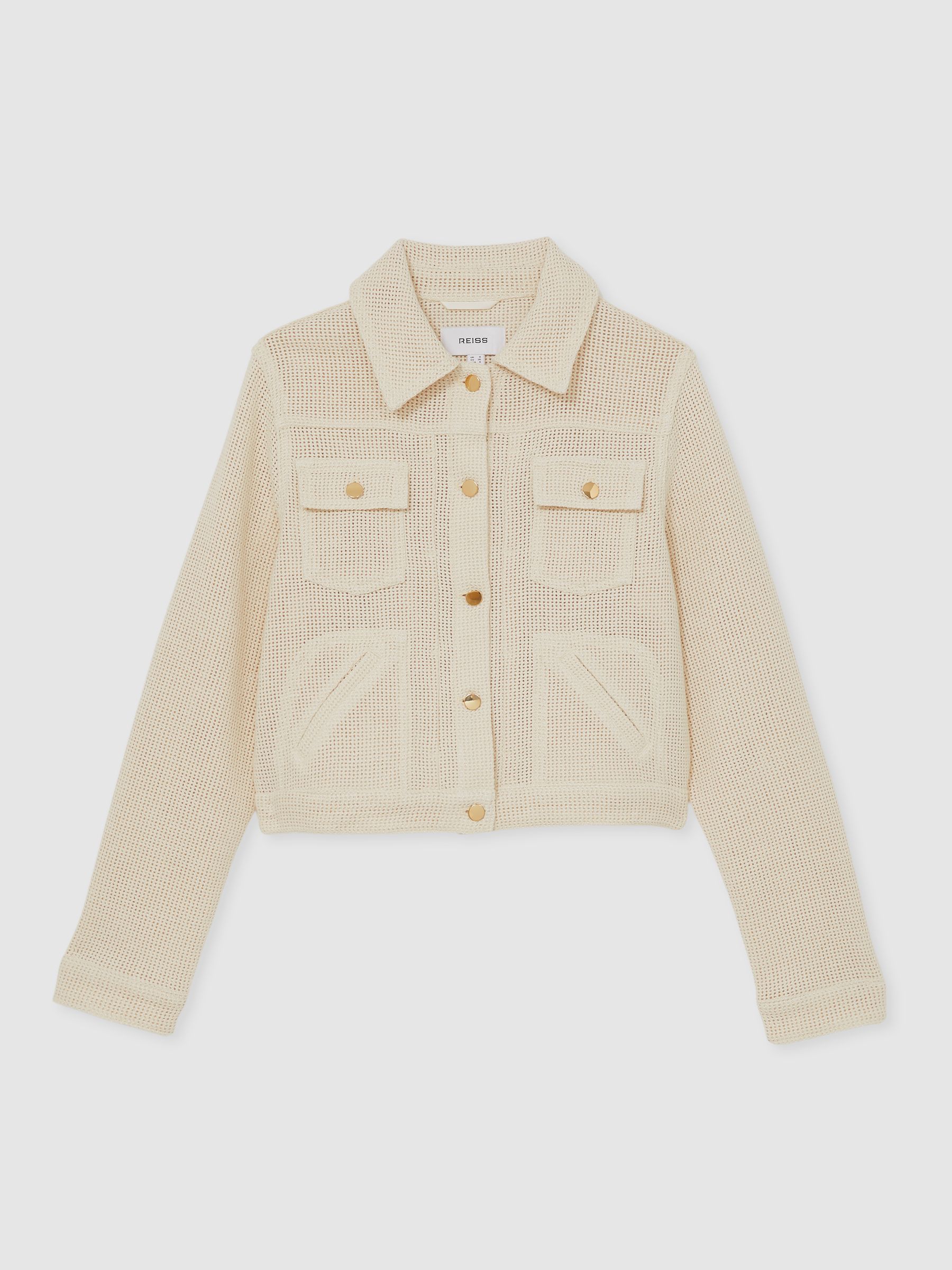 Cotton-Blend Textured Trucker Jacket in Neutral - Image 2 of 7