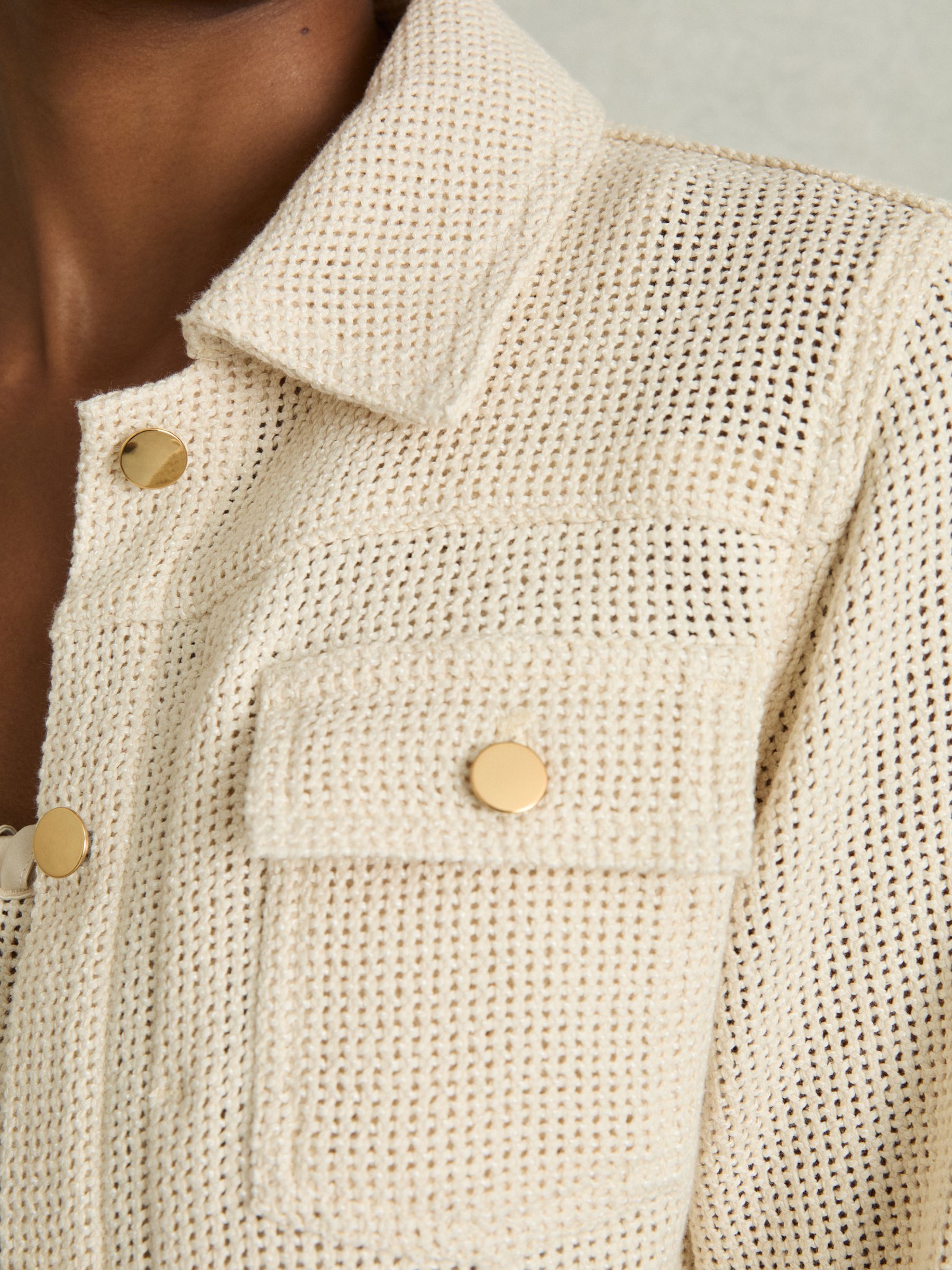 Cotton-Blend Textured Trucker Jacket in Neutral - Image 4 of 7