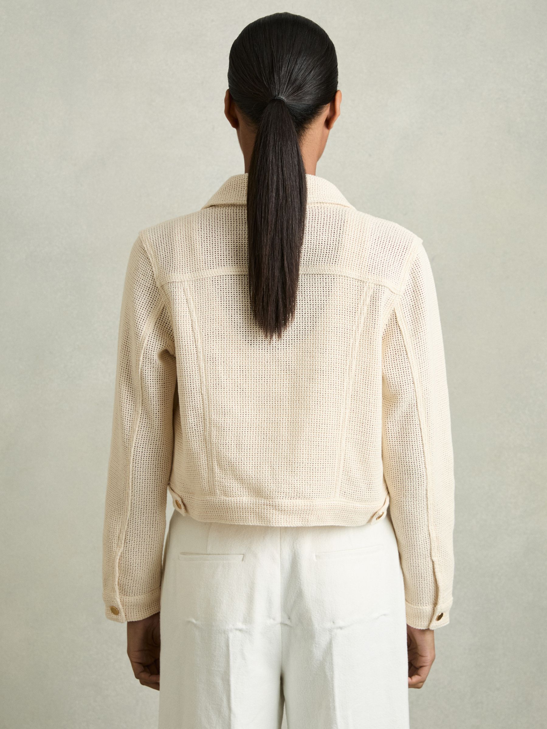 Cotton-Blend Textured Trucker Jacket in Neutral - Image 5 of 7