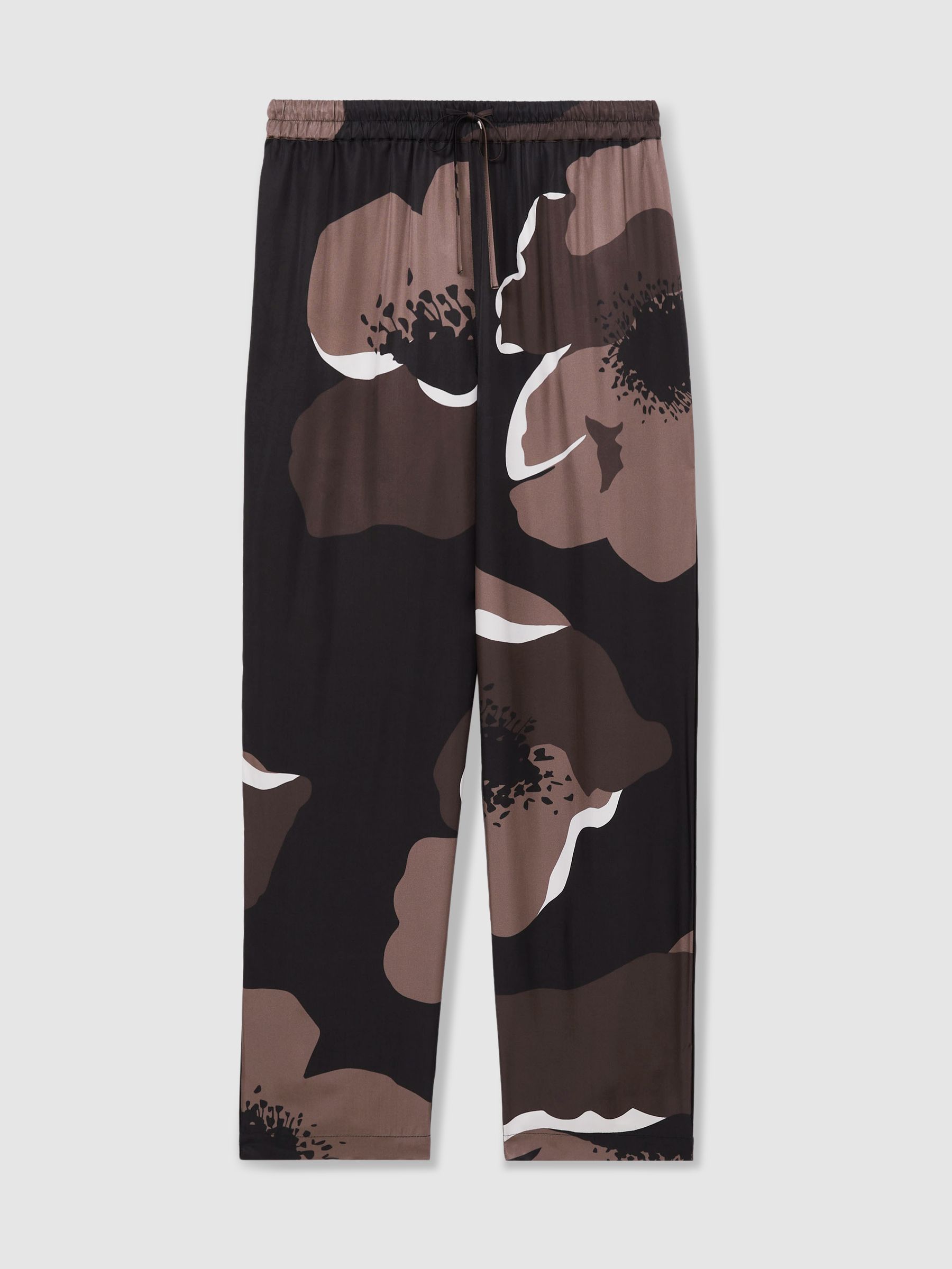 Floral-Print Wide-Leg Trousers in Black/Brown - image 1