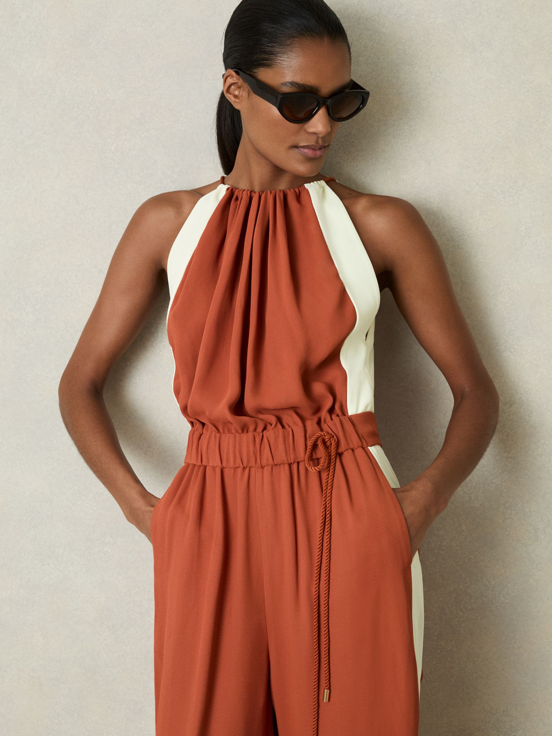 Colour-Block Rope-Cord Jumpsuit in Orange - image 3