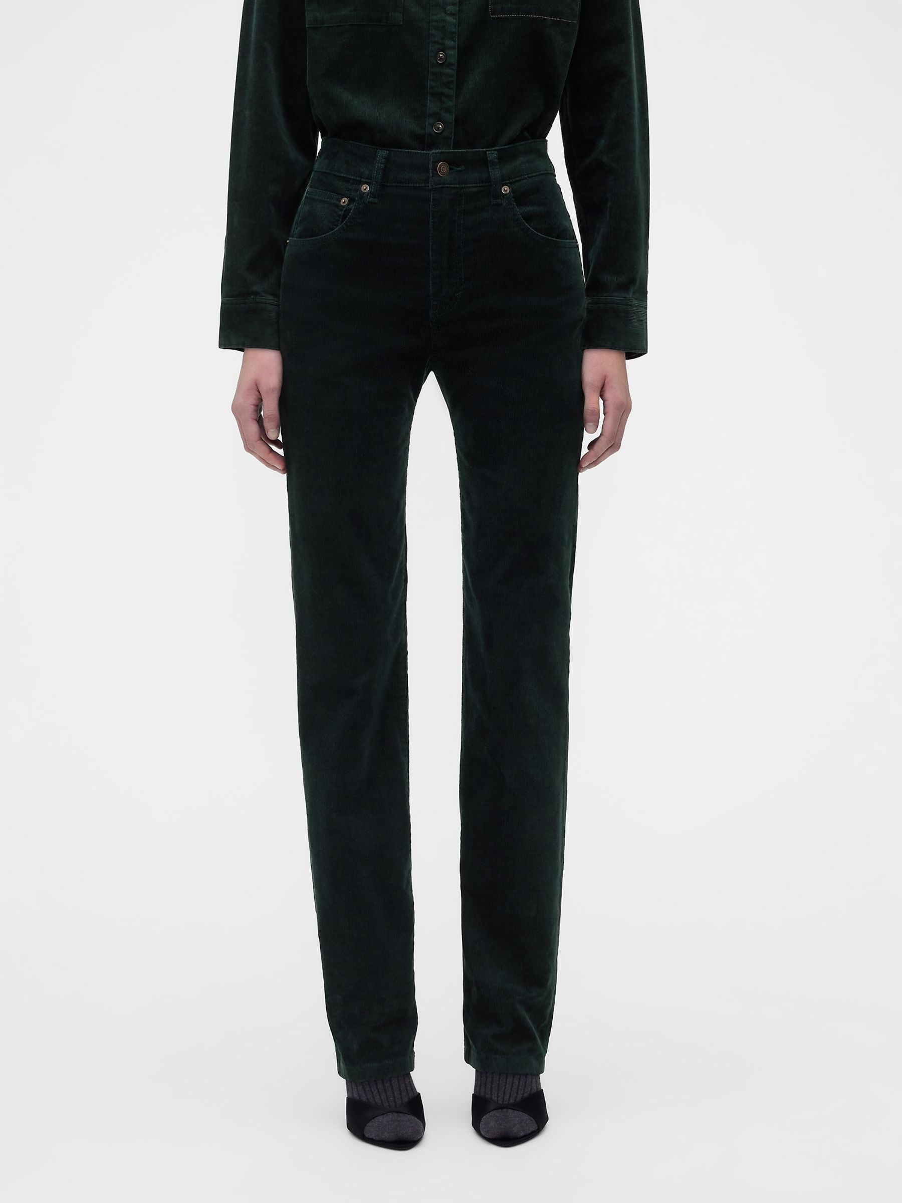 Gap x Victoria Beckham Green High Waisted Corduroy Straight Jeans - Image 2 of 8