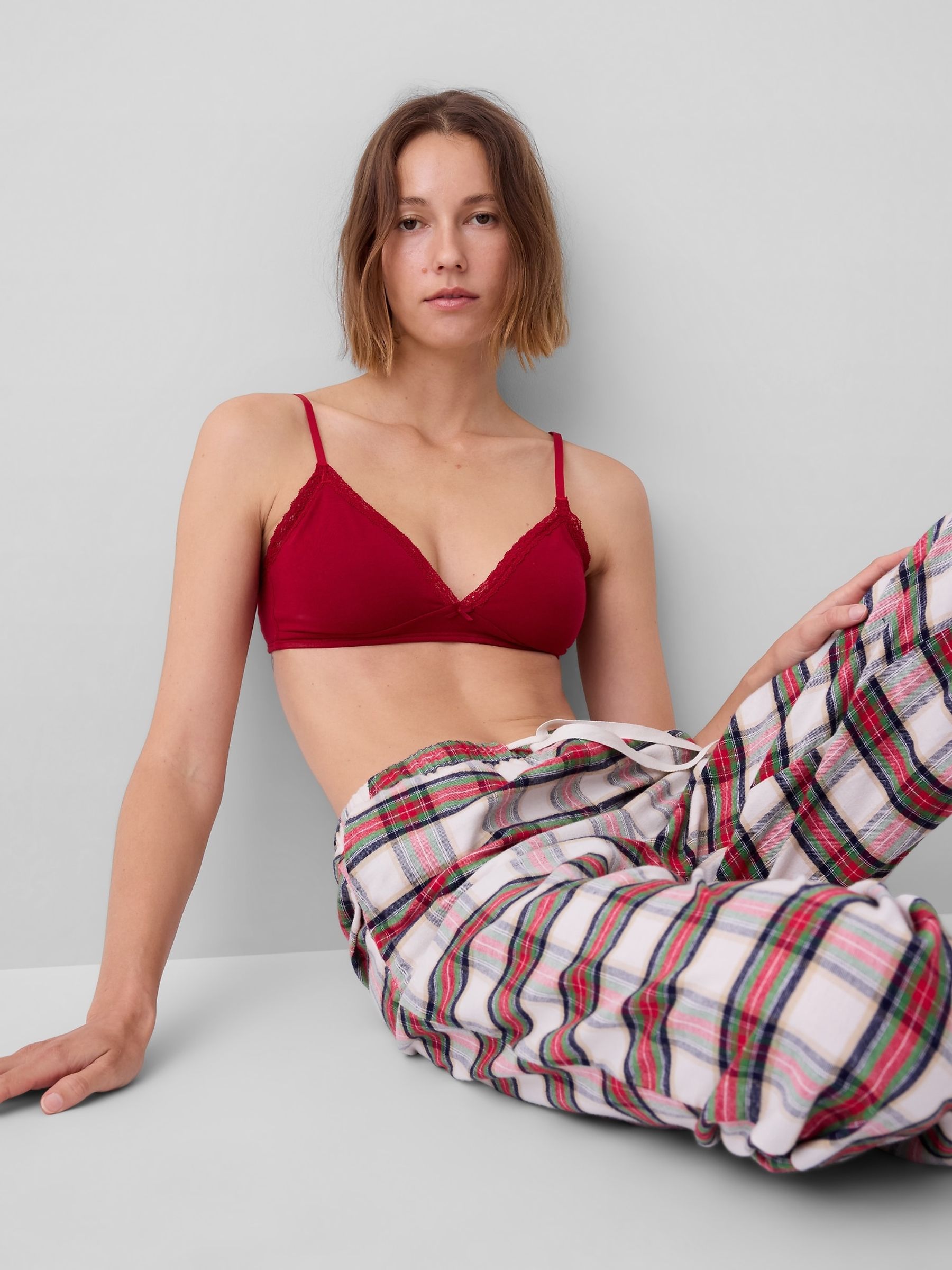 Burgundy Red Soft Made Stretch Cotton Lace-Trim Triangle Bralette - Image 5 of 5