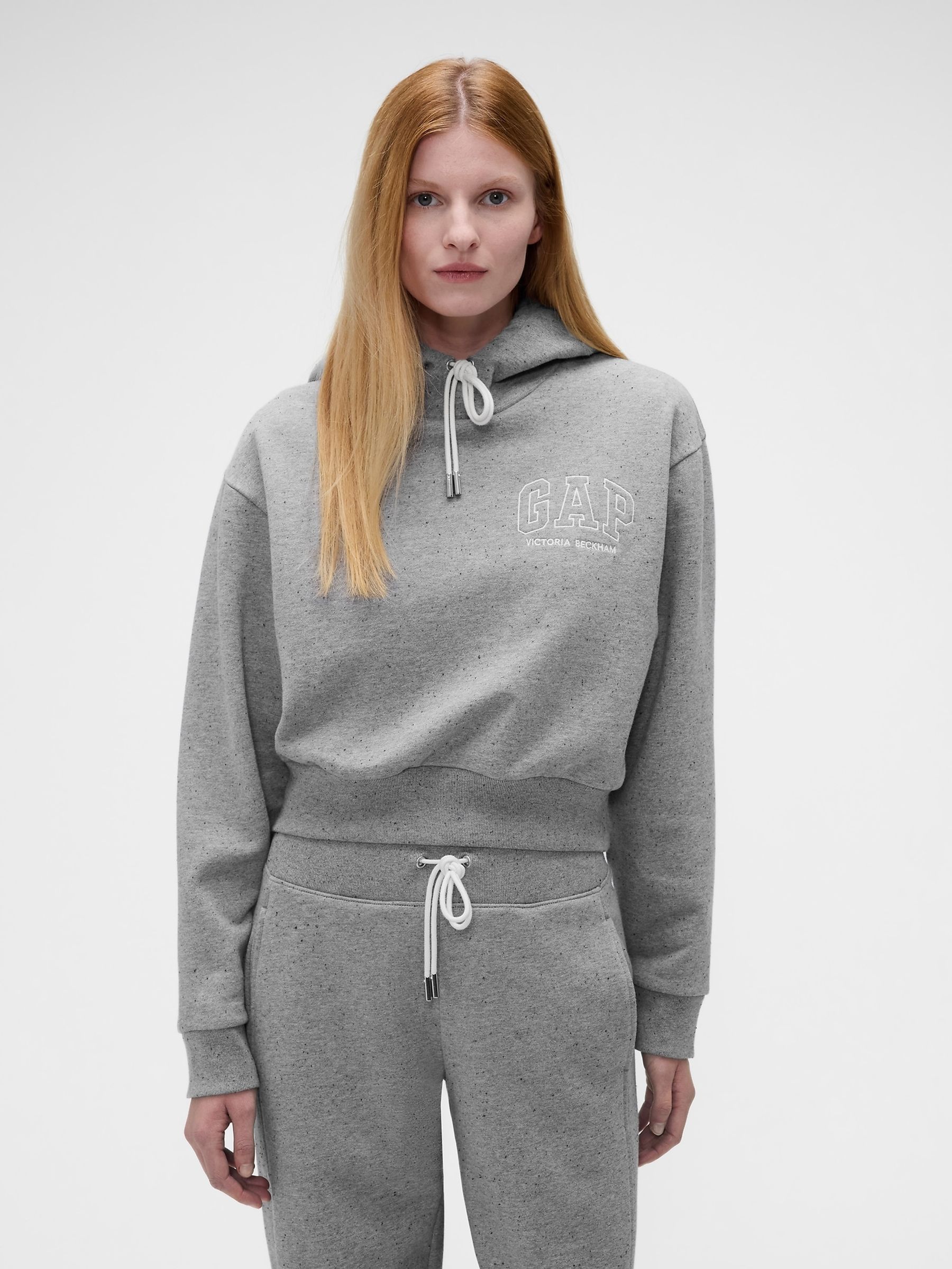 Gap x Victoria Beckham Grey Heavyweight Logo Crop Hoodie - Image 1 of 7 Gap x Victoria Beckham Grey Heavyweight Logo Crop Hoodie - Image 1 of 7