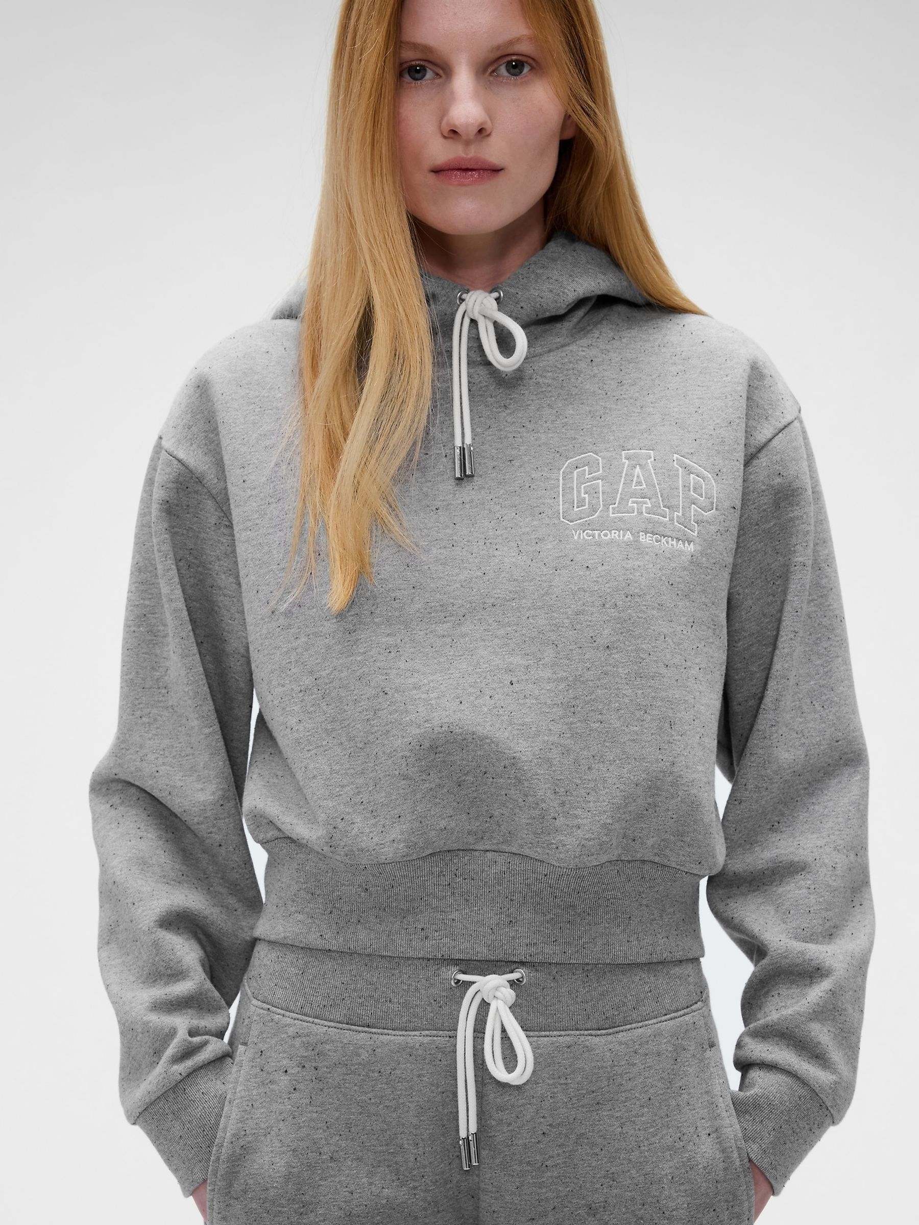 Gap x Victoria Beckham Grey Heavyweight Logo Crop Hoodie - Image 4 of 7