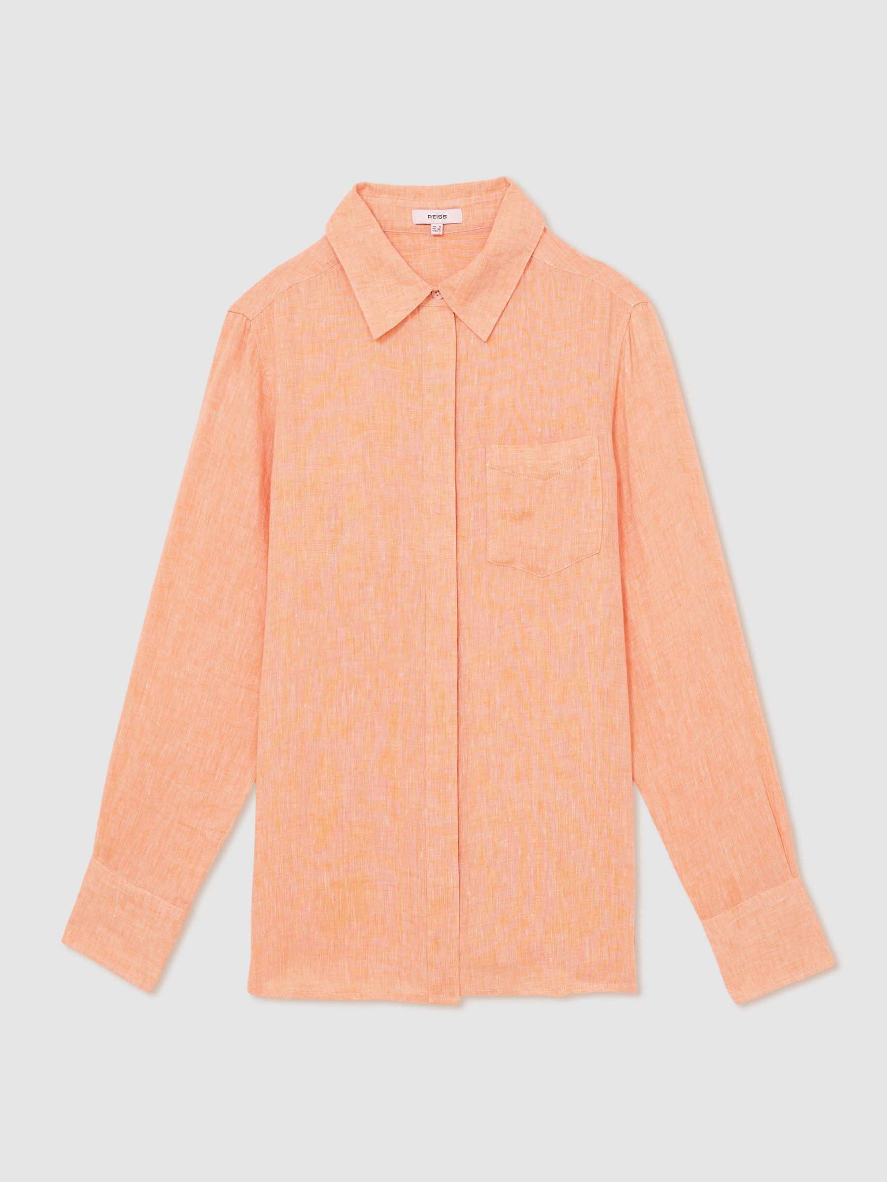 Linen Button-Through Shirt in Orange - Image 2 of 6