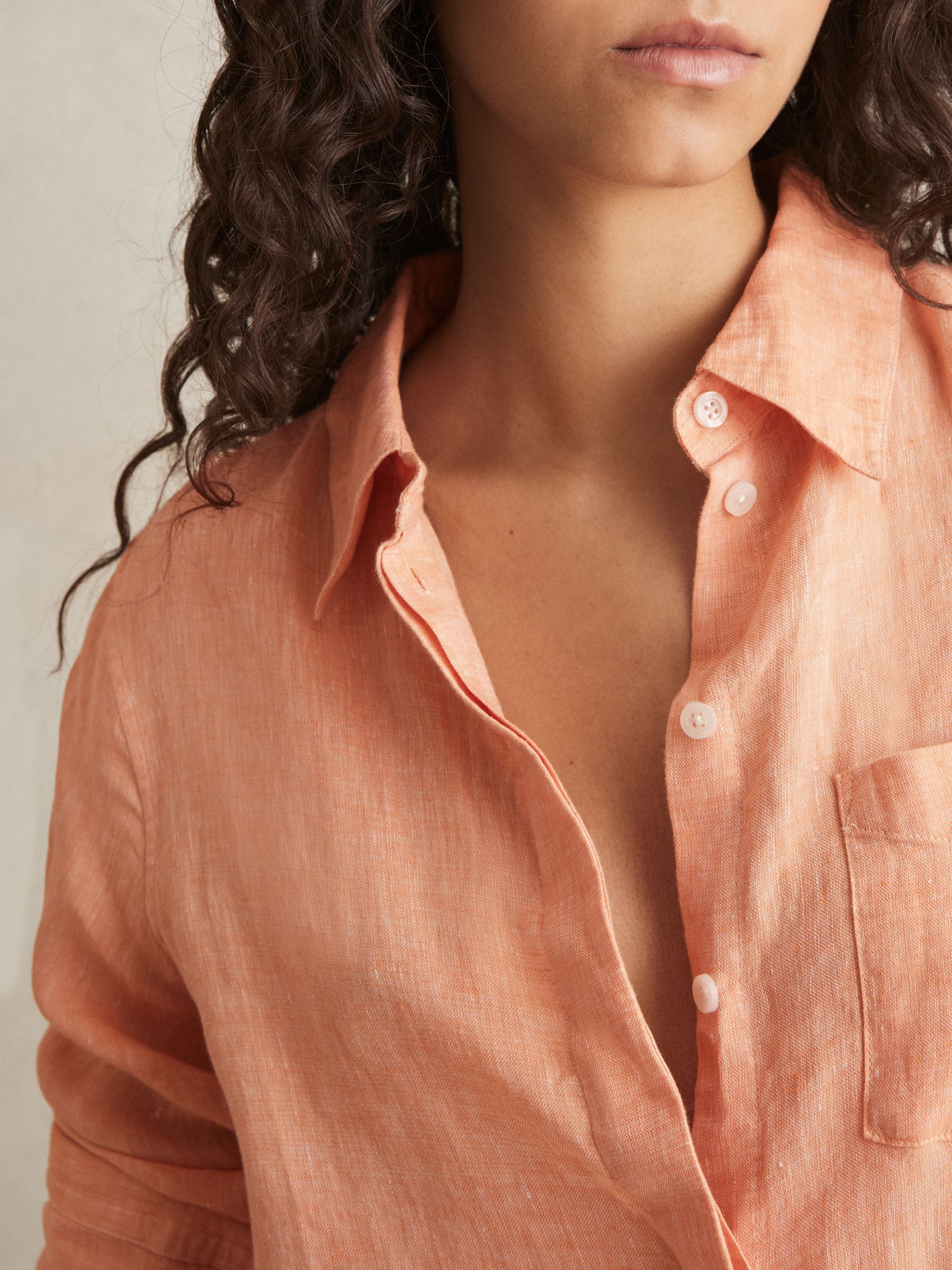 Linen Button-Through Shirt in Orange - Image 4 of 6