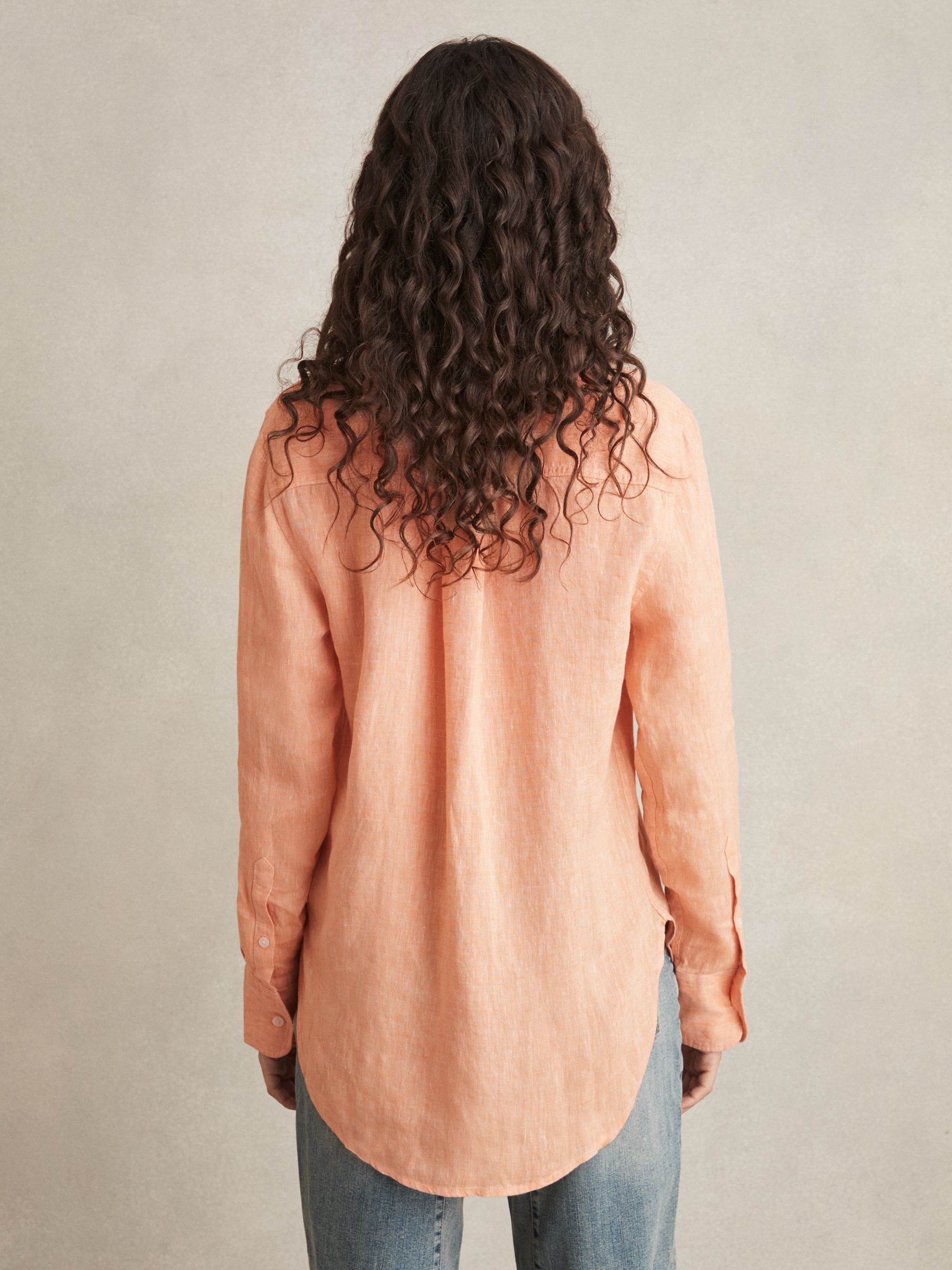 Linen Button-Through Shirt in Orange - Image 5 of 6