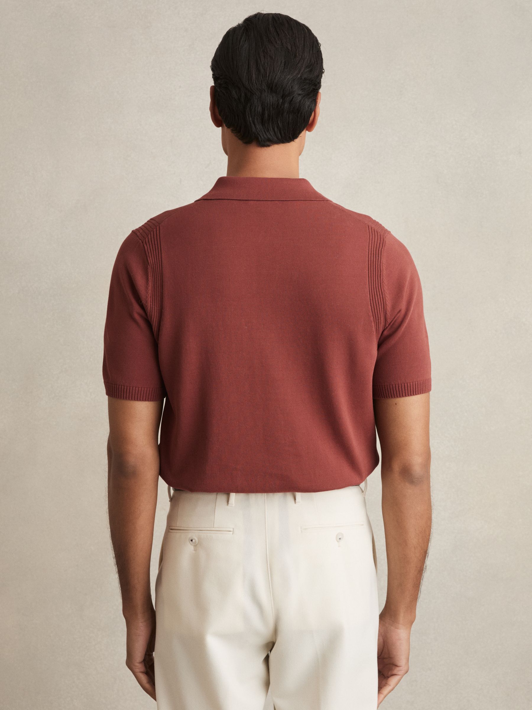 Cotton Half-Zip Knitted Polo Shirt in Rust - Image 5 of 6