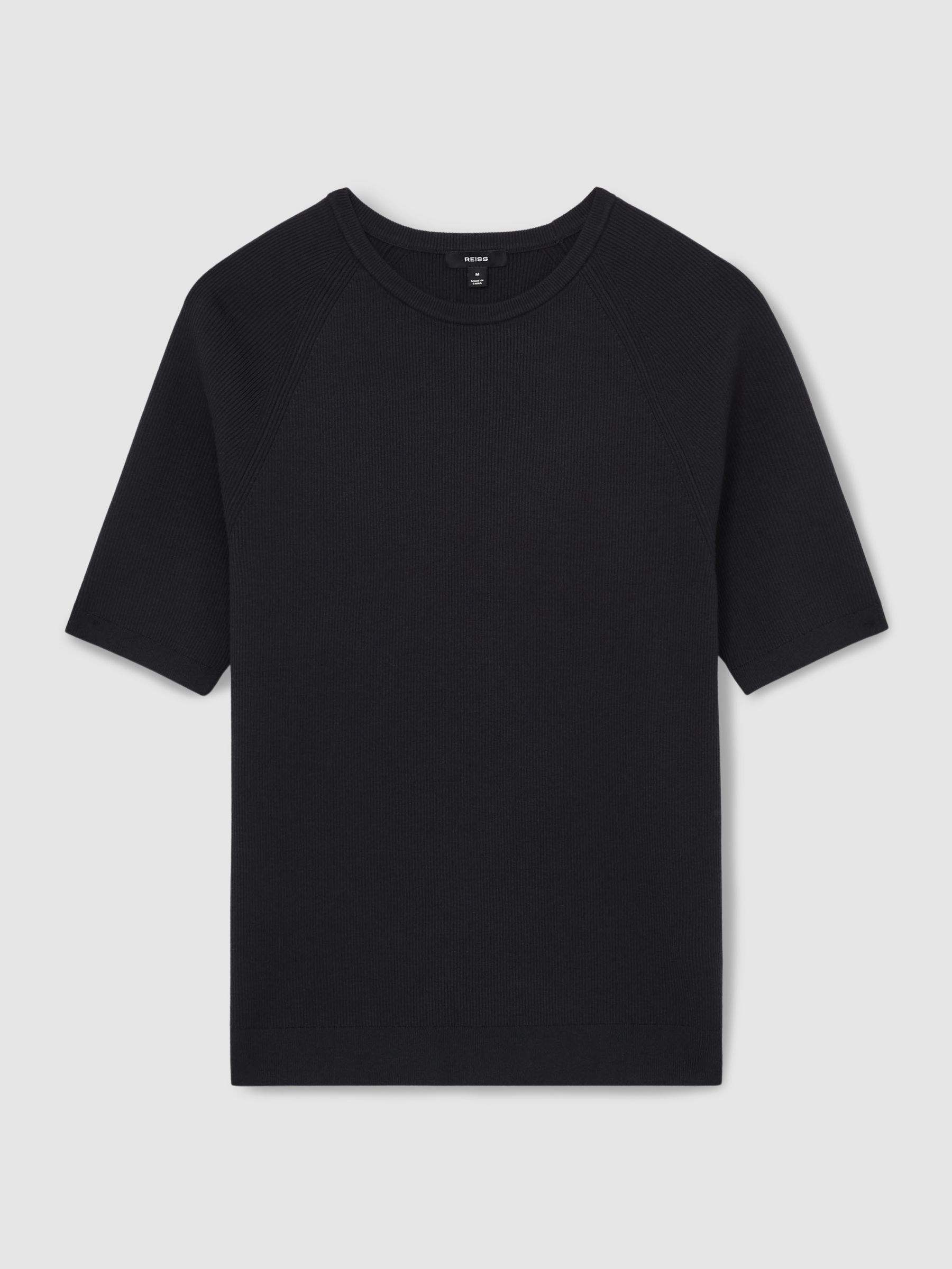 Ribbed Knit Crew T-Shirt in Navy - Image 2 of 6