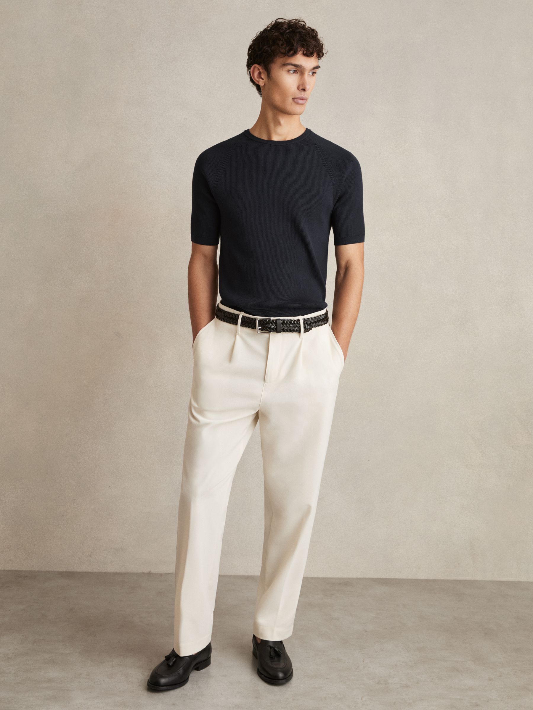 Ribbed Knit Crew T-Shirt in Navy - Image 3 of 6