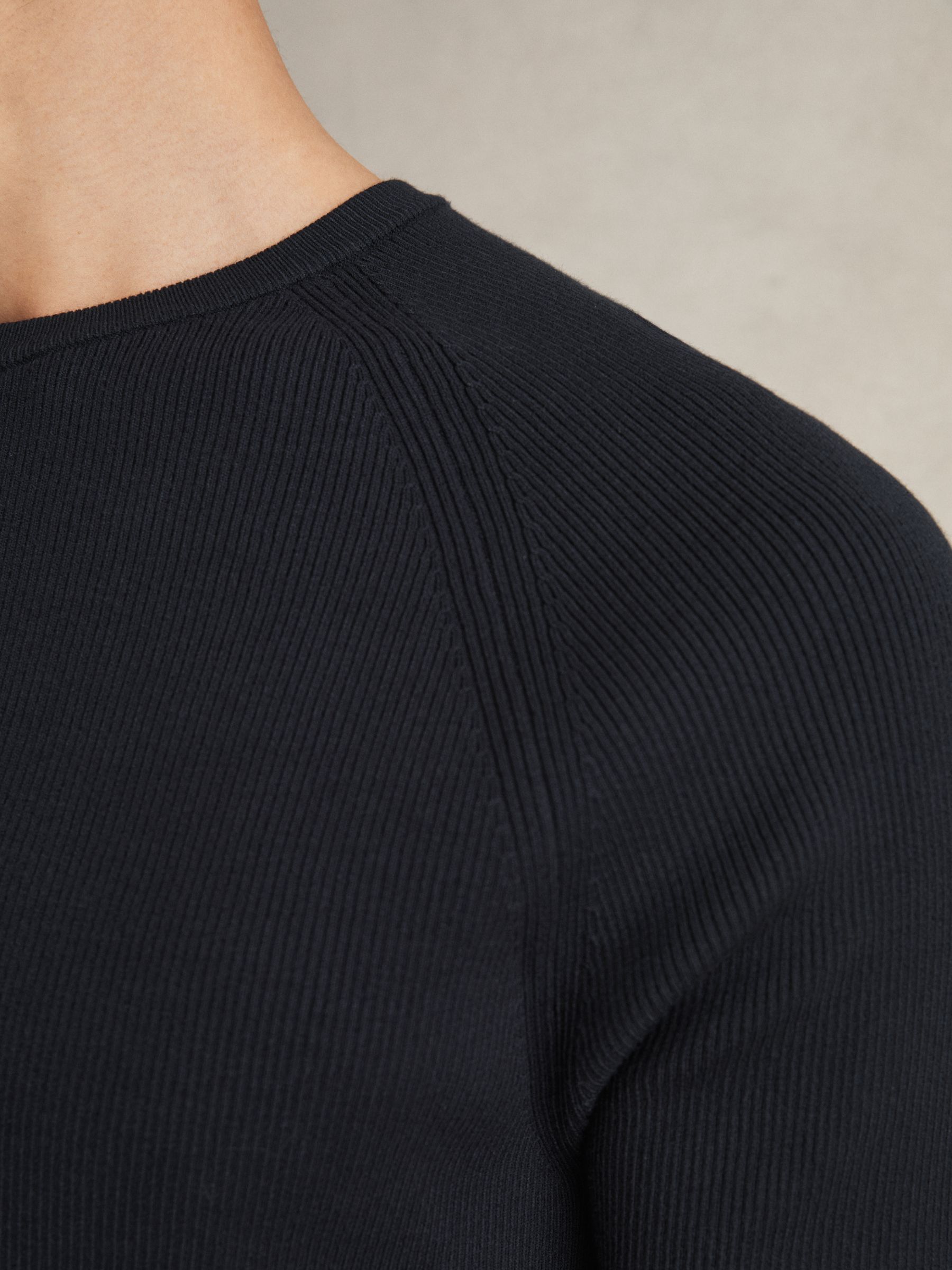 Ribbed Knit Crew T-Shirt in Navy - Image 4 of 6