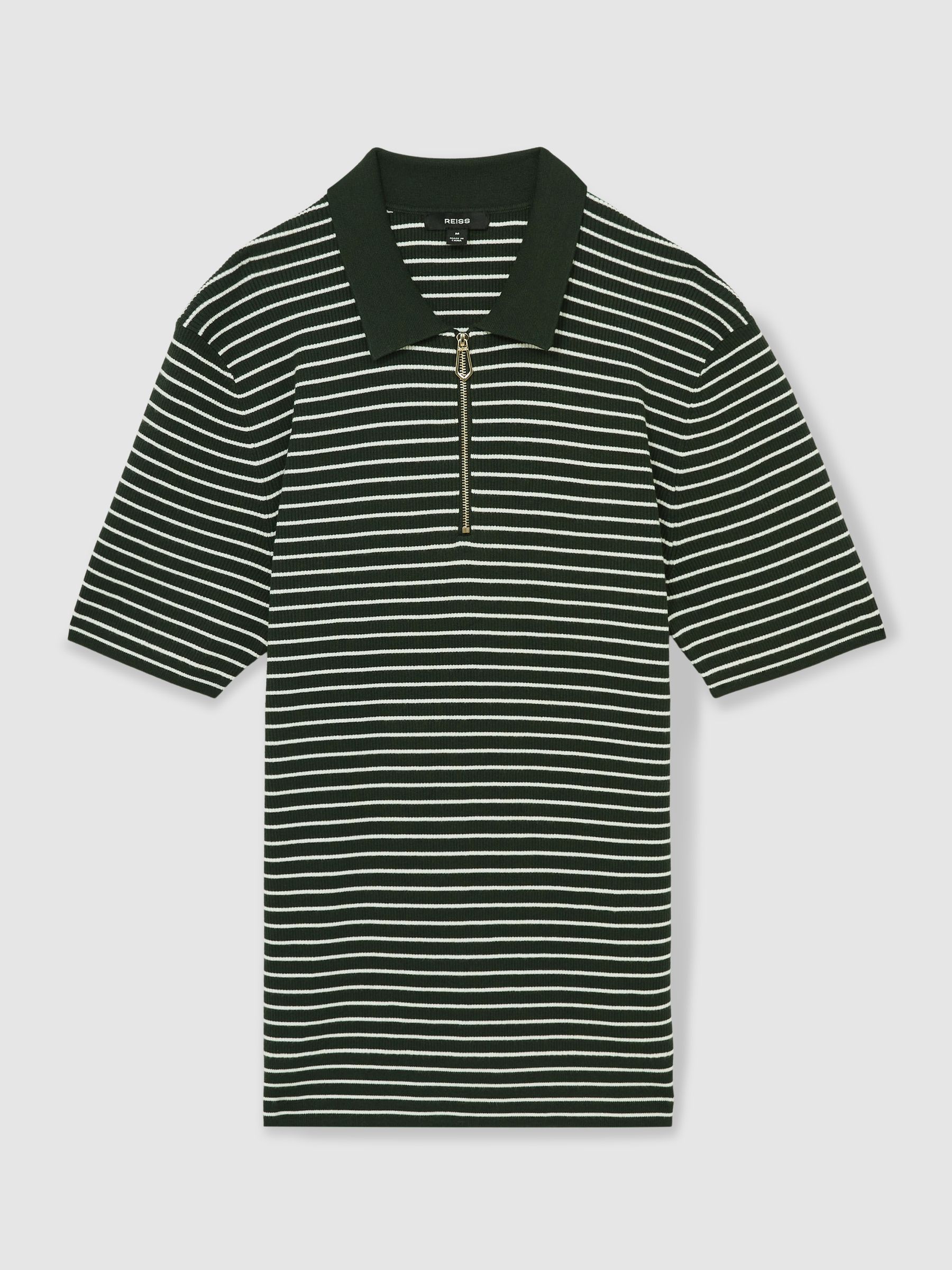 Half-Zip Stripe Polo Shirt in Forest Green - Image 2 of 6