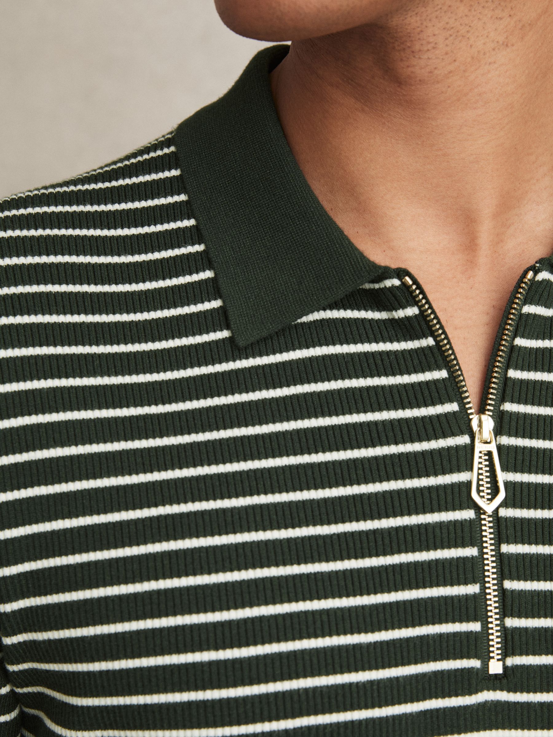 Half-Zip Stripe Polo Shirt in Forest Green - Image 4 of 6