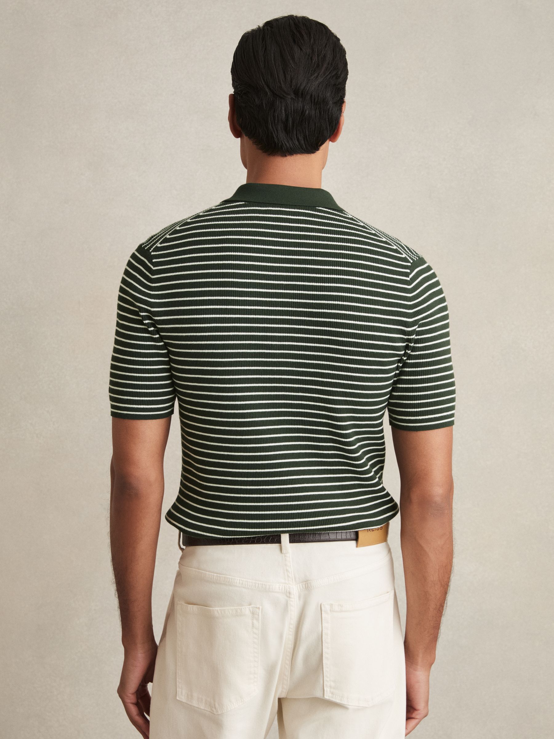 Half-Zip Stripe Polo Shirt in Forest Green - Image 5 of 6