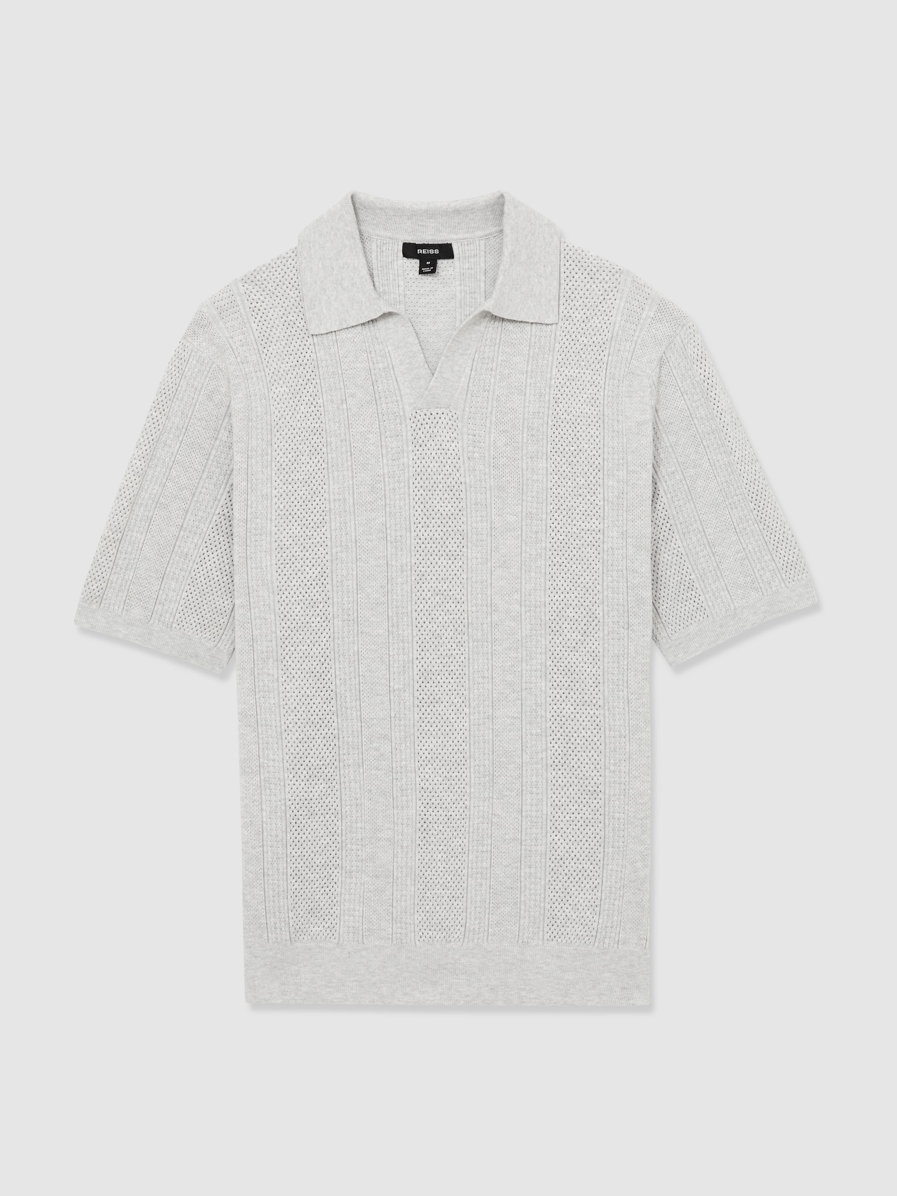 Textured-Stripe Knitted Polo Shirt in Grey Melange - Image 2 of 6
