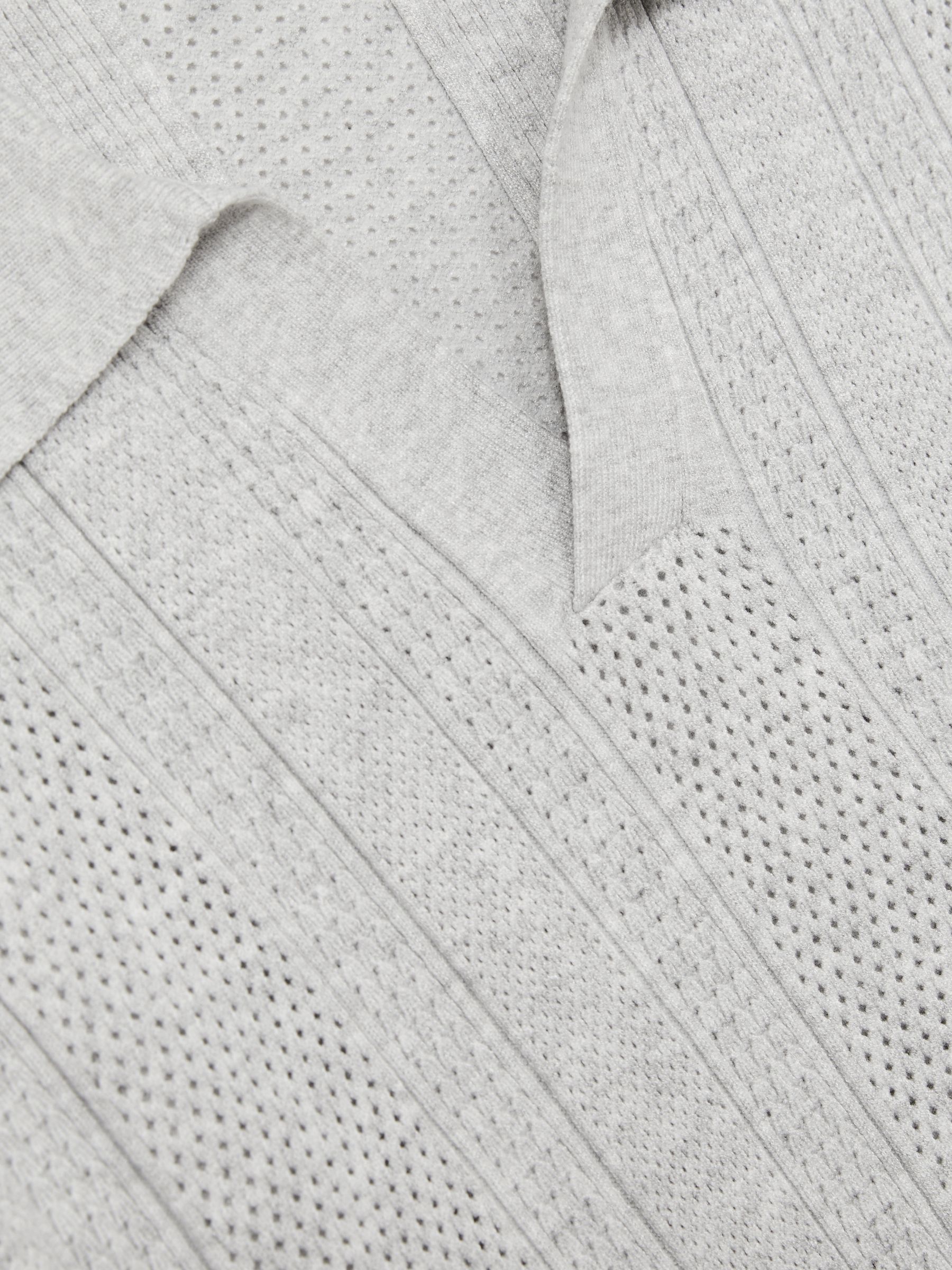 Textured-Stripe Knitted Polo Shirt in Grey Melange - Image 6 of 6
