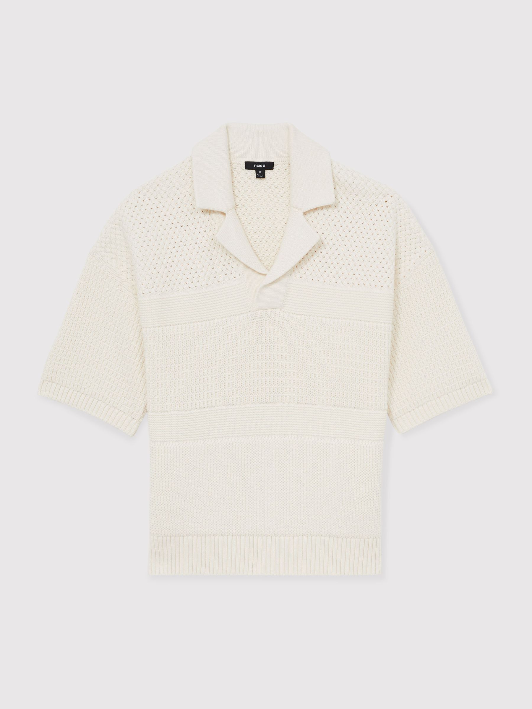 Cotton Textured-Knit Polo Shirt in Off White - Image 2 of 5