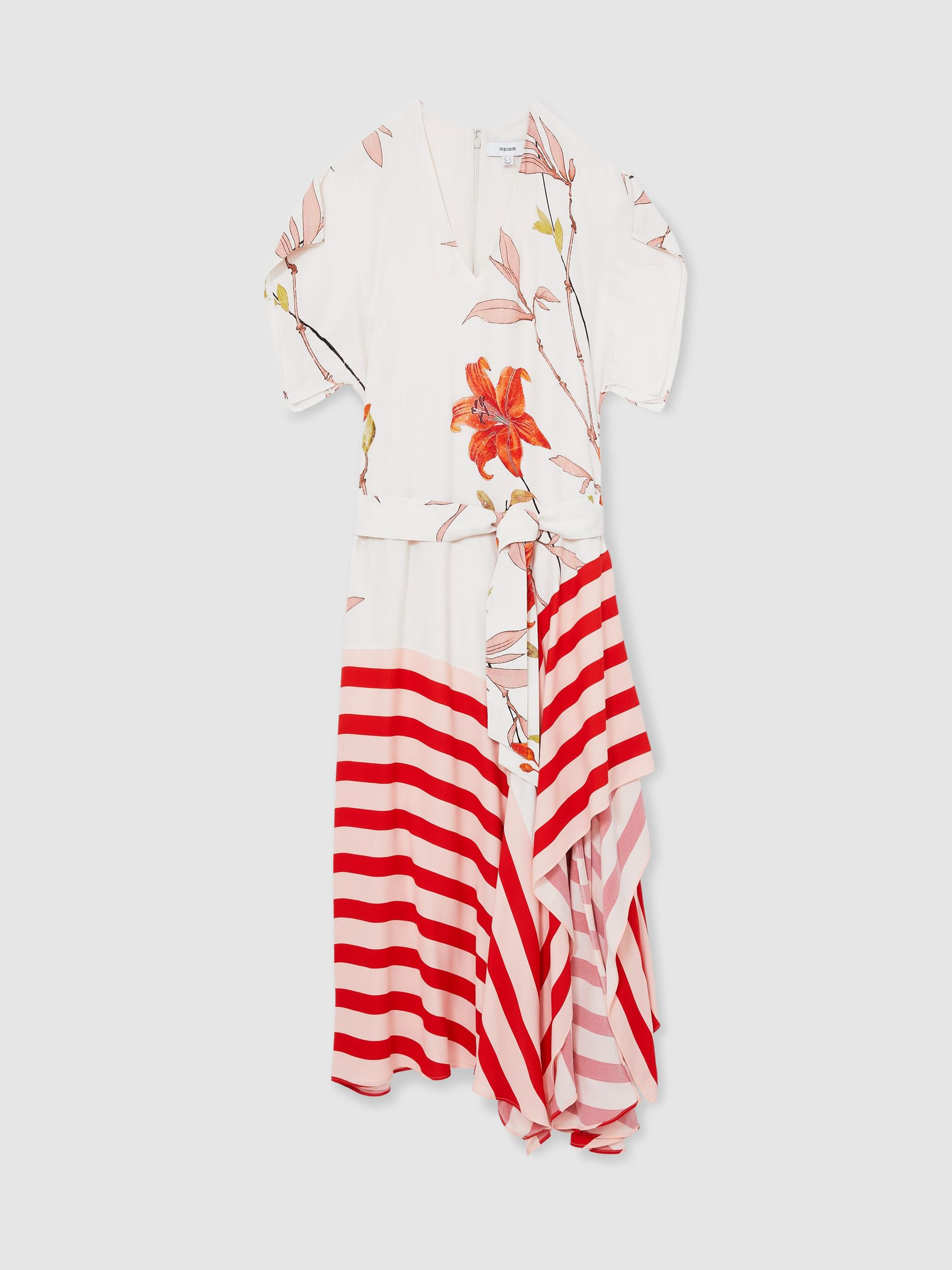 Floral Stripe-Print Maxi Dress in Ivory/Red - image 1