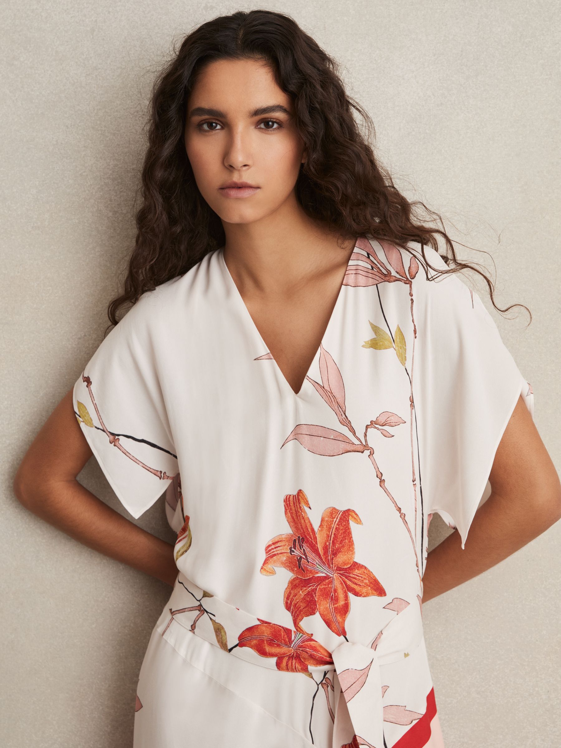 Floral Stripe-Print Maxi Dress in Ivory/Red - image 3
