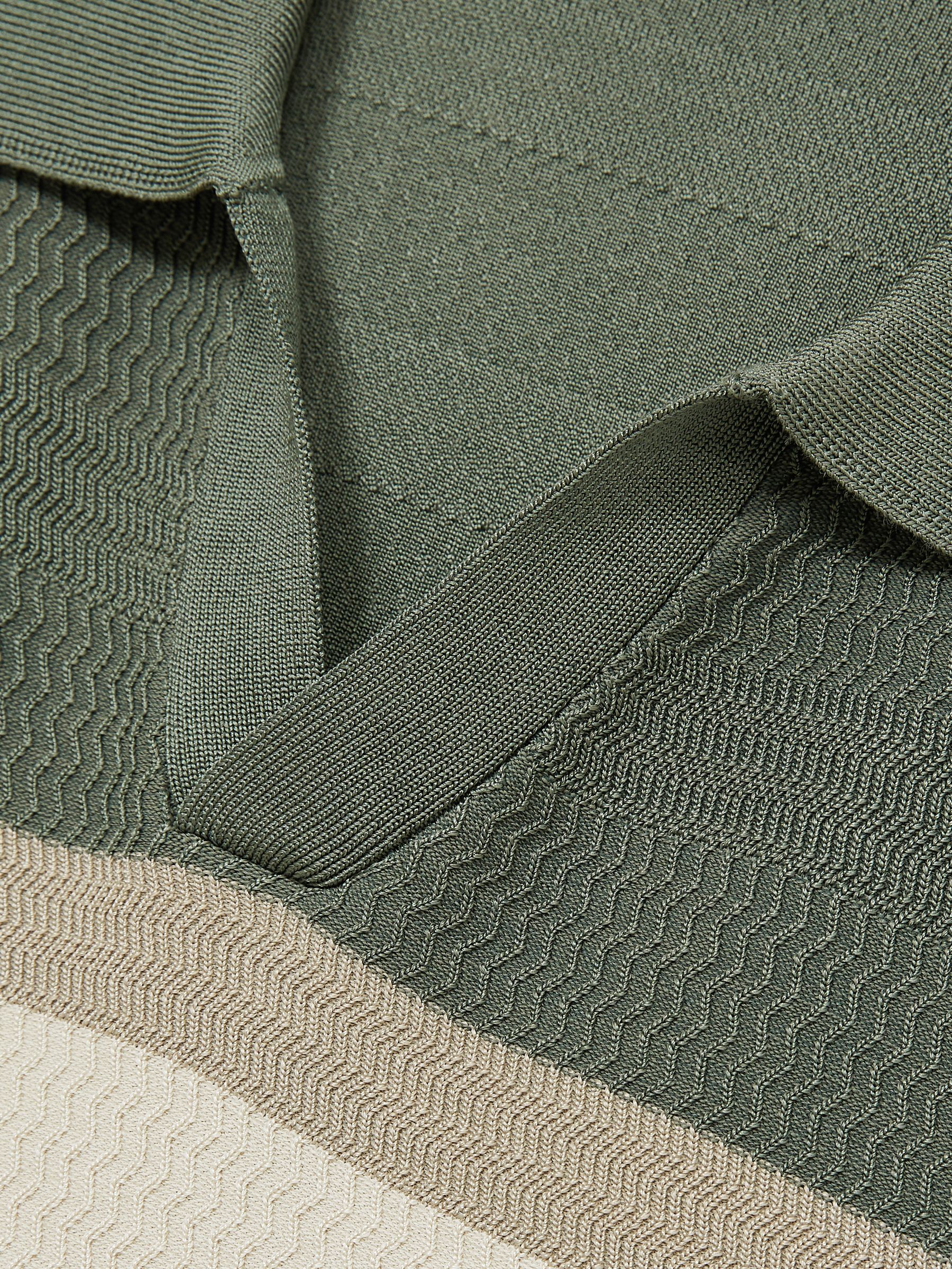 Textured Knit Stripe Polo Shirt in Sage Green - Image 5 of 5