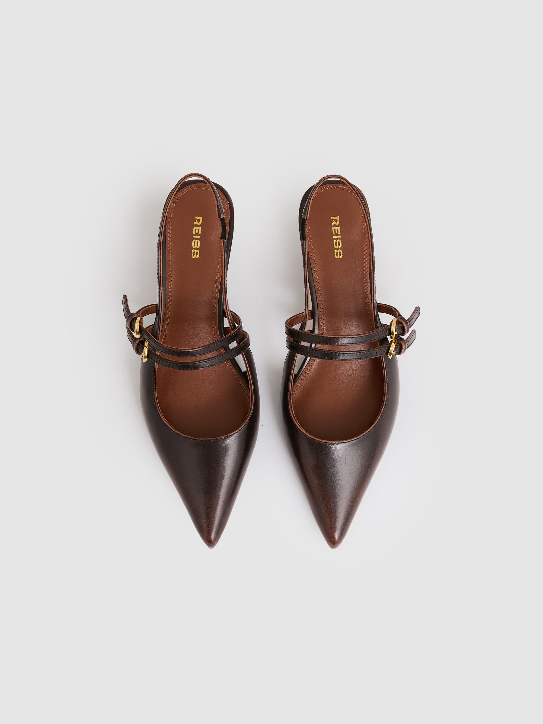 Leather Slingback Buckle Court Shoes in Chocolate - image 2