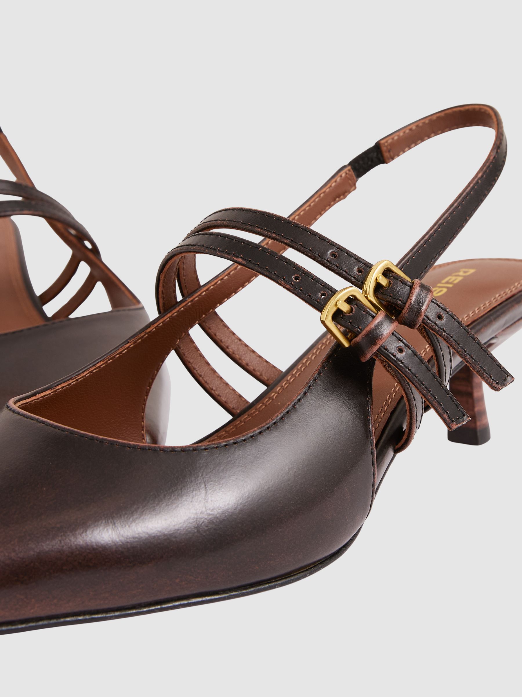 Leather Slingback Buckle Court Shoes in Chocolate - Image 4 of 5