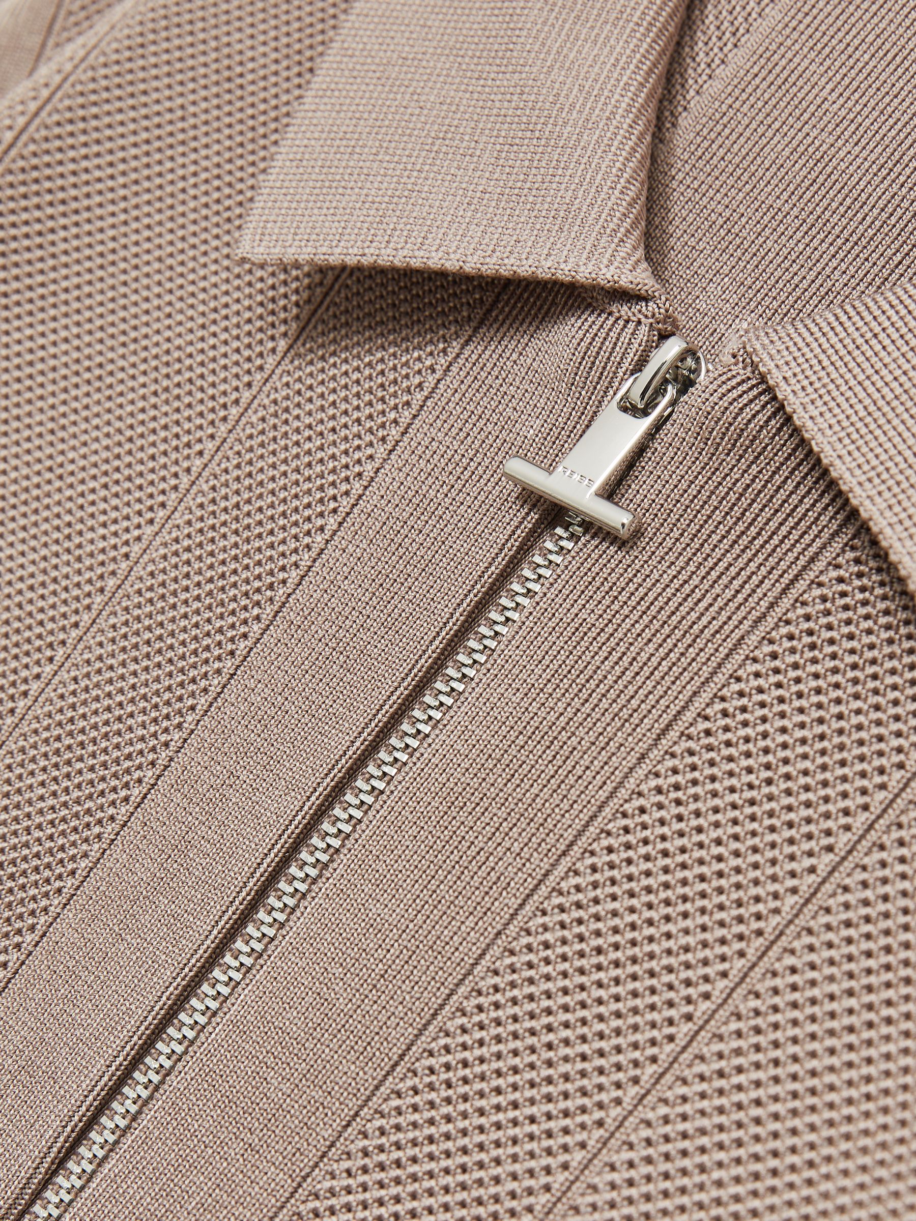 Half-Zip Textured-Knit Polo Shirt in Taupe Brown - image 2