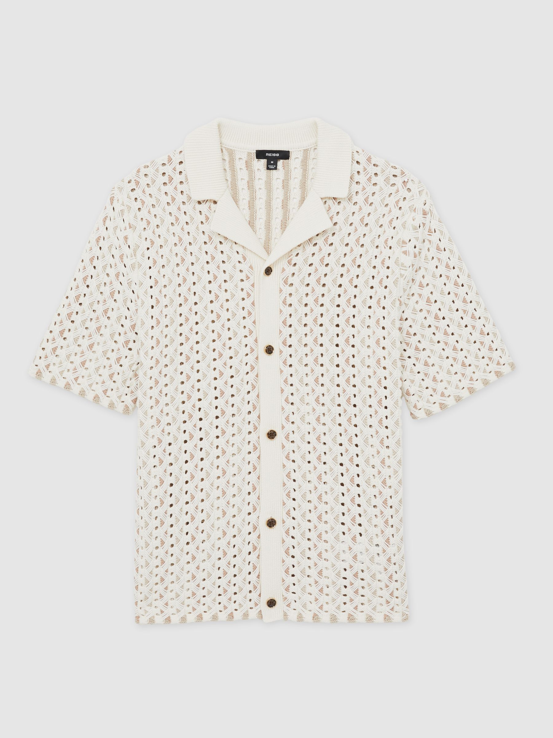 Textured-Knit Cuban-Collar Shirt in Natural - Image 2 of 8